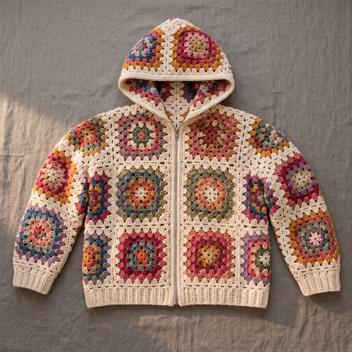 Granny Square Hoodie Crochet Pattern PDF | Hooded Zip Cardigan Jacket, Oversized Boho, US Terms