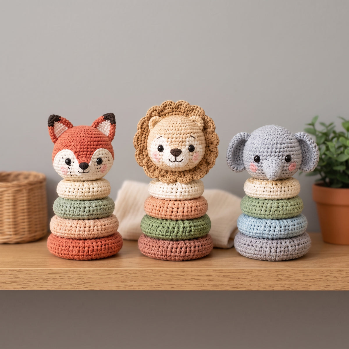 Crochet Stacking Rings Pattern PDF, 6 Animal Baby Toys Bundle