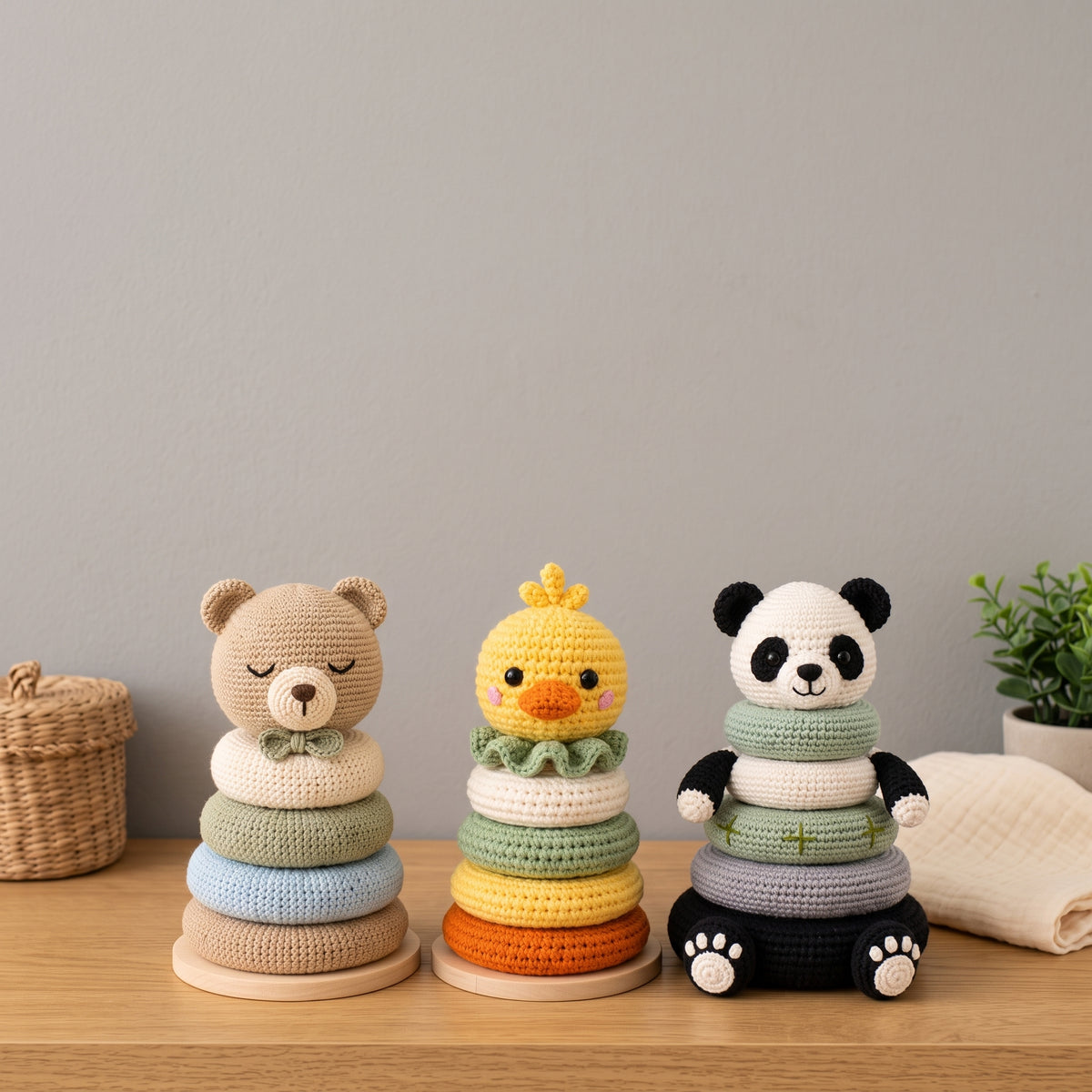 Crochet Stacking Toy Pattern Bundle PDF, 6 Animal Stacking Rings
