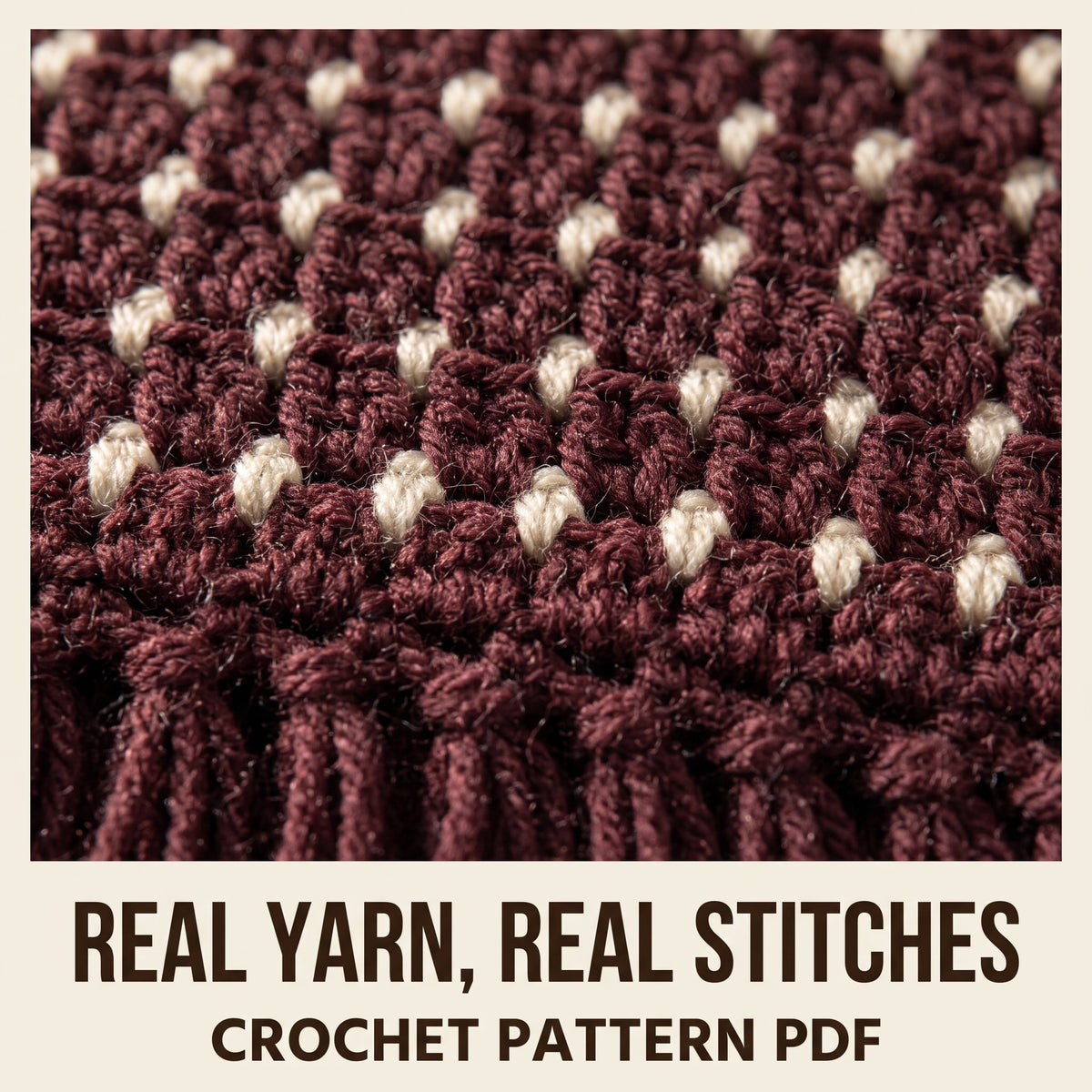 Striped Afghan Crochet Pattern PDF, Rust Mustard and Burgundy Throw with Cream Dots and Fringe, Fall Blanket