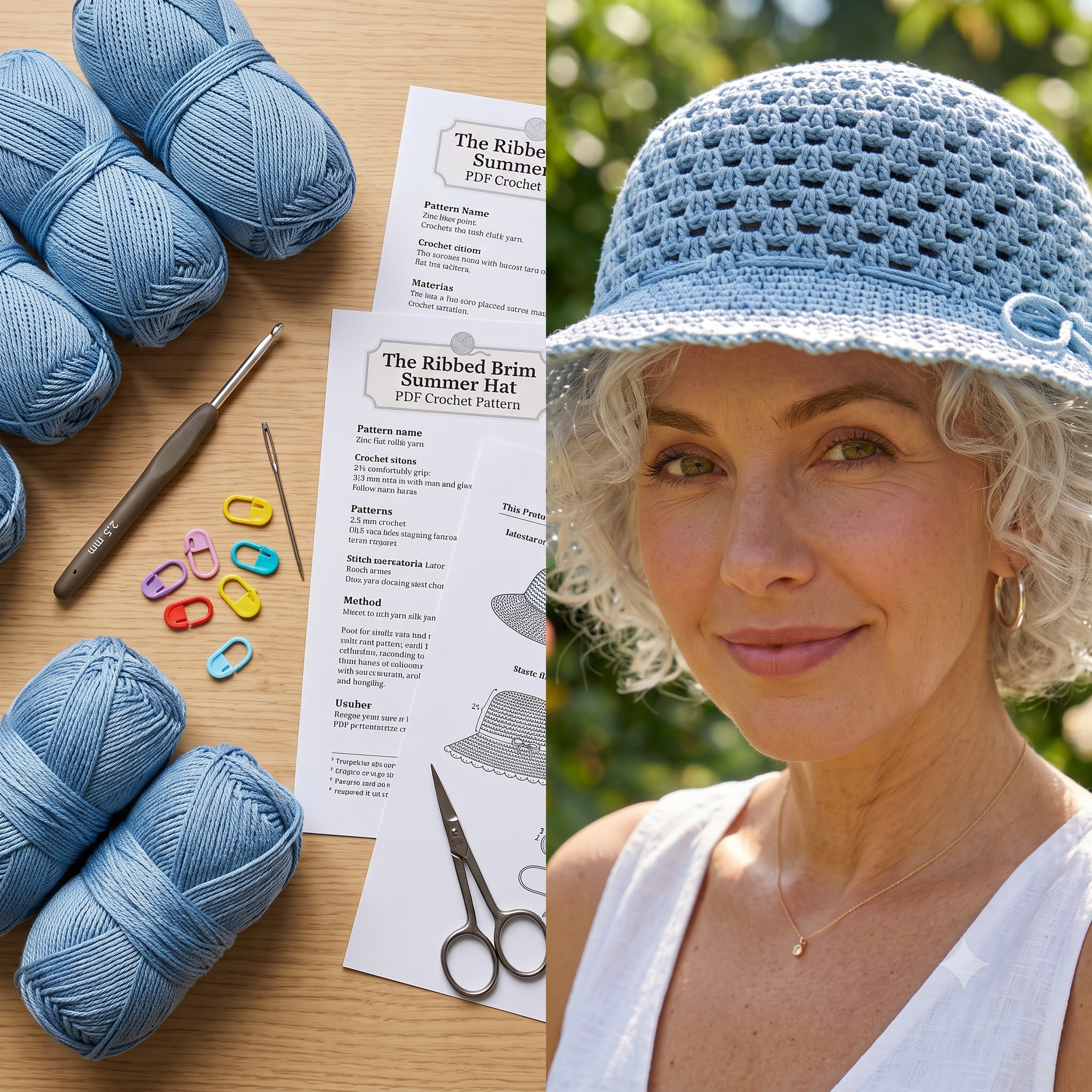 Sun Hat Crochet Pattern PDF | Ribbed Brim Summer Hat Pattern, Easy Silk Beach Hat, Beginner, US Terms, Instant Download