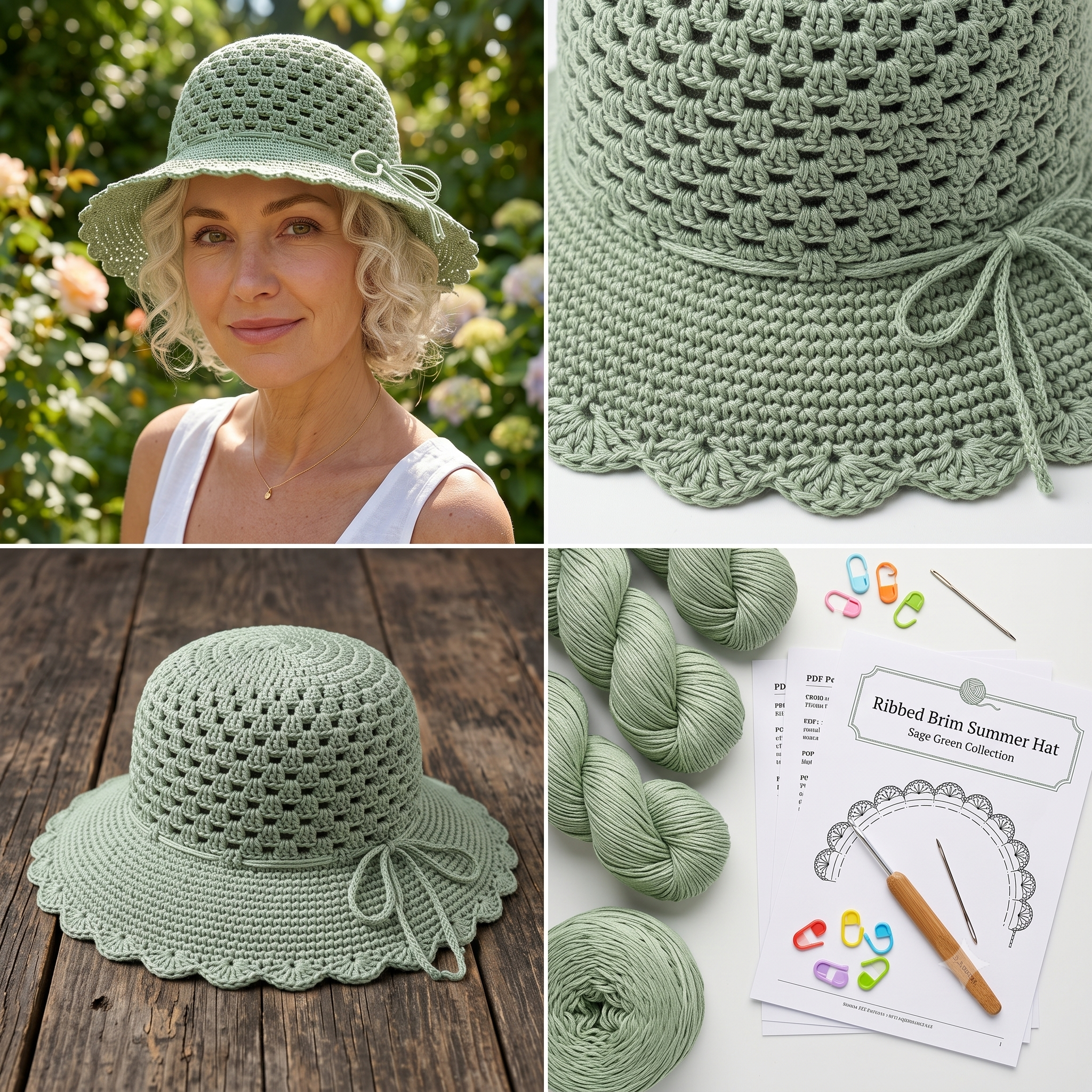 Sun Hat Crochet Pattern PDF | Ribbed Brim Summer Hat Pattern, Easy Silk Beach Hat, Beginner, US Terms, Instant Download