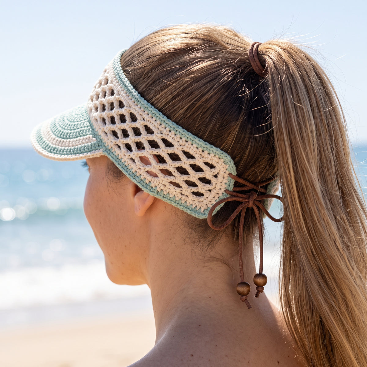 Crochet Sun Visor Pattern PDF, Mesh Lattice Visor with Beaded Tie, Quick Summer Crochet Pattern, Beginner Friendly