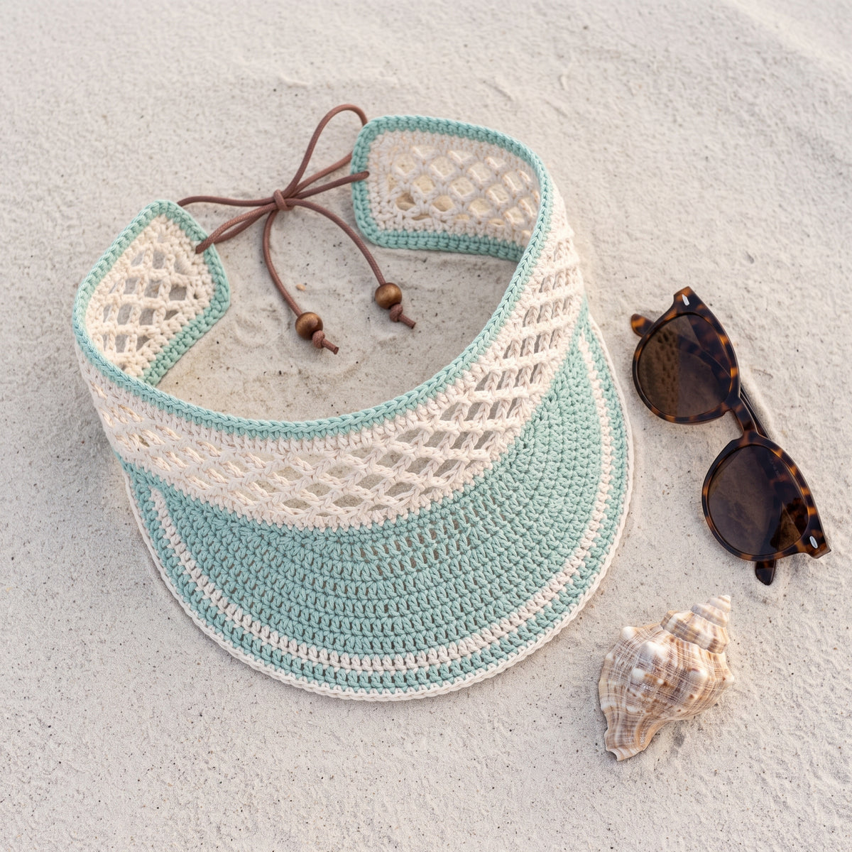 Crochet Sun Visor Pattern PDF, Mesh Lattice Visor with Beaded Tie, Quick Summer Crochet Pattern, Beginner Friendly