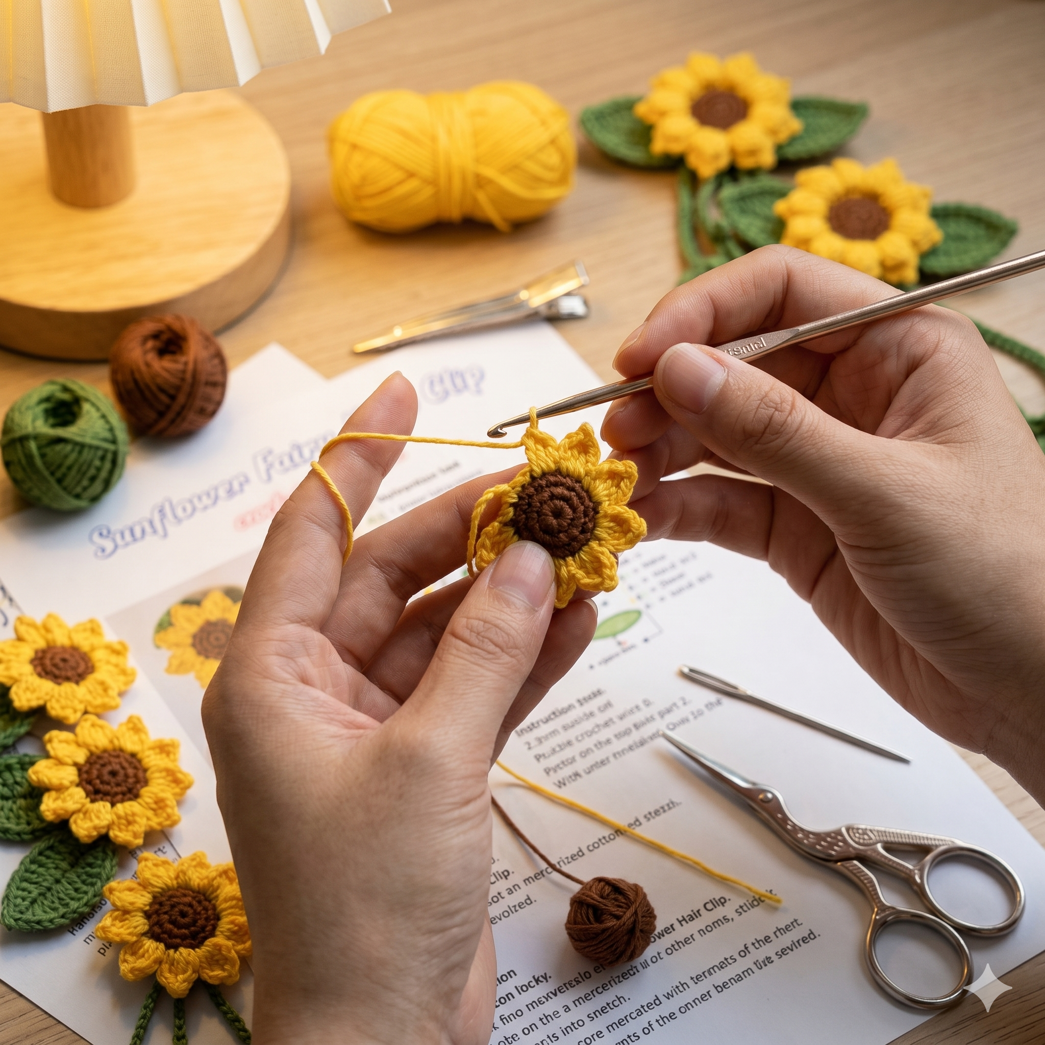 Sunflower Fairy Hair Clip Crochet Pattern PDF | Floral Hair Accessory Tutorial | Instant Digital Download