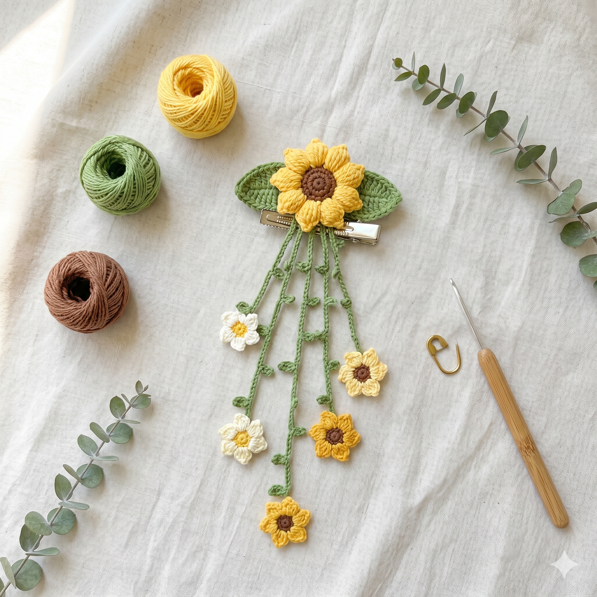Sunflower Fairy Hair Clip Crochet Pattern PDF | Floral Hair Accessory Tutorial | Instant Digital Download
