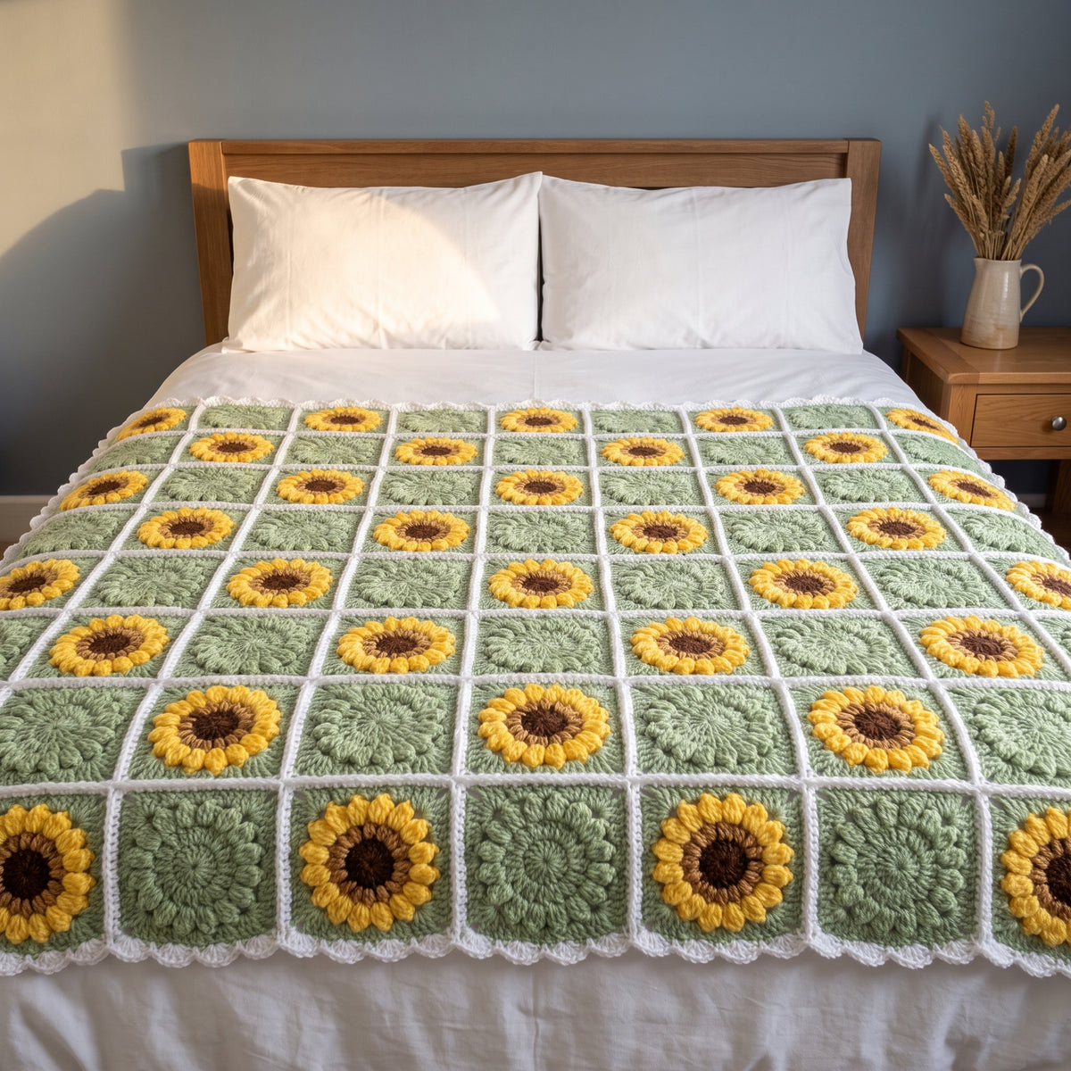 Sunflower Granny Square Blanket Crochet Pattern PDF, Bedspread