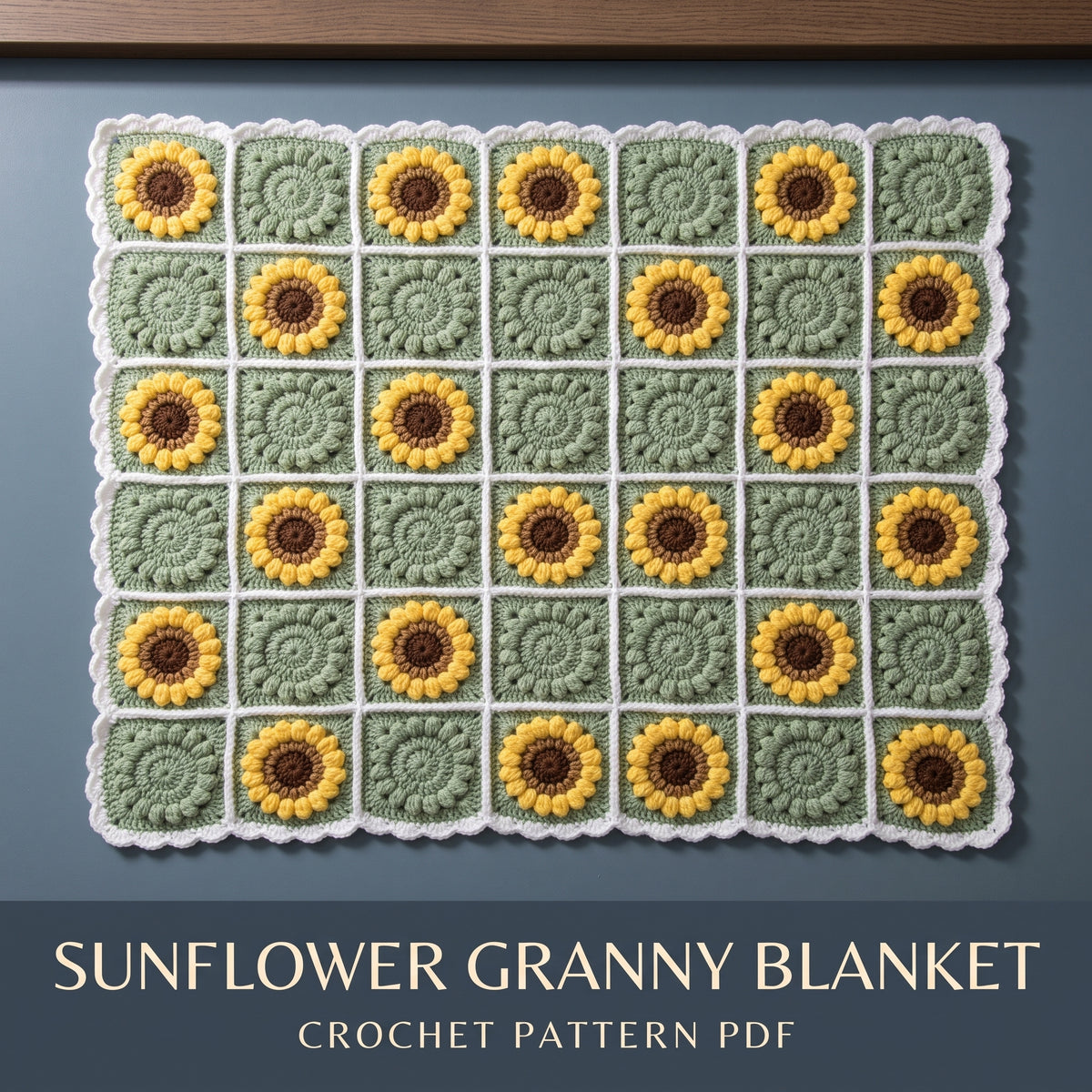 Sunflower Granny Square Blanket Crochet Pattern PDF, Bedspread