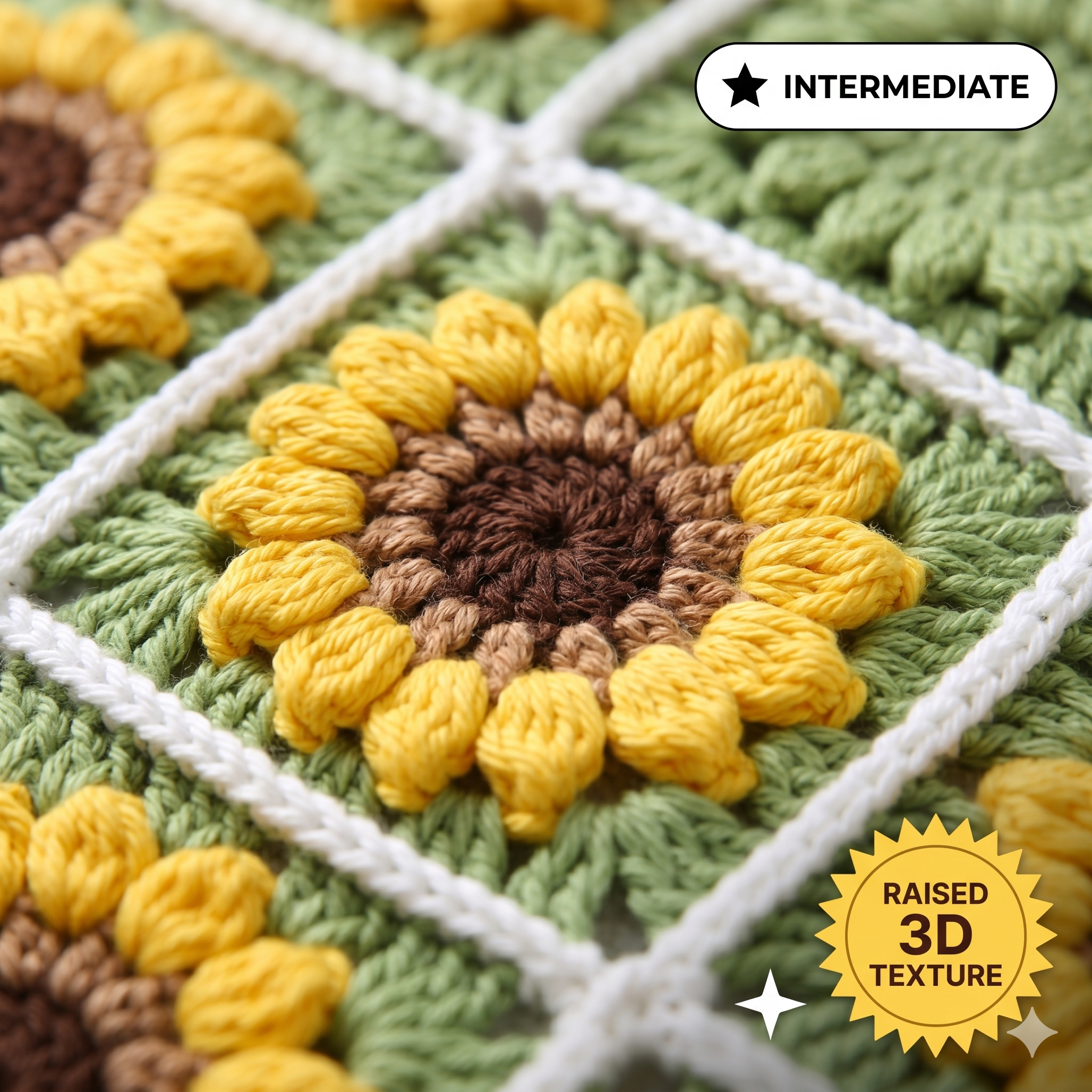Crochet Sunflower Granny Square Pattern, 120X150cm Crochet Baby Blanket Boho Pattern, Printable Instructions Download PDF Gifts for Her