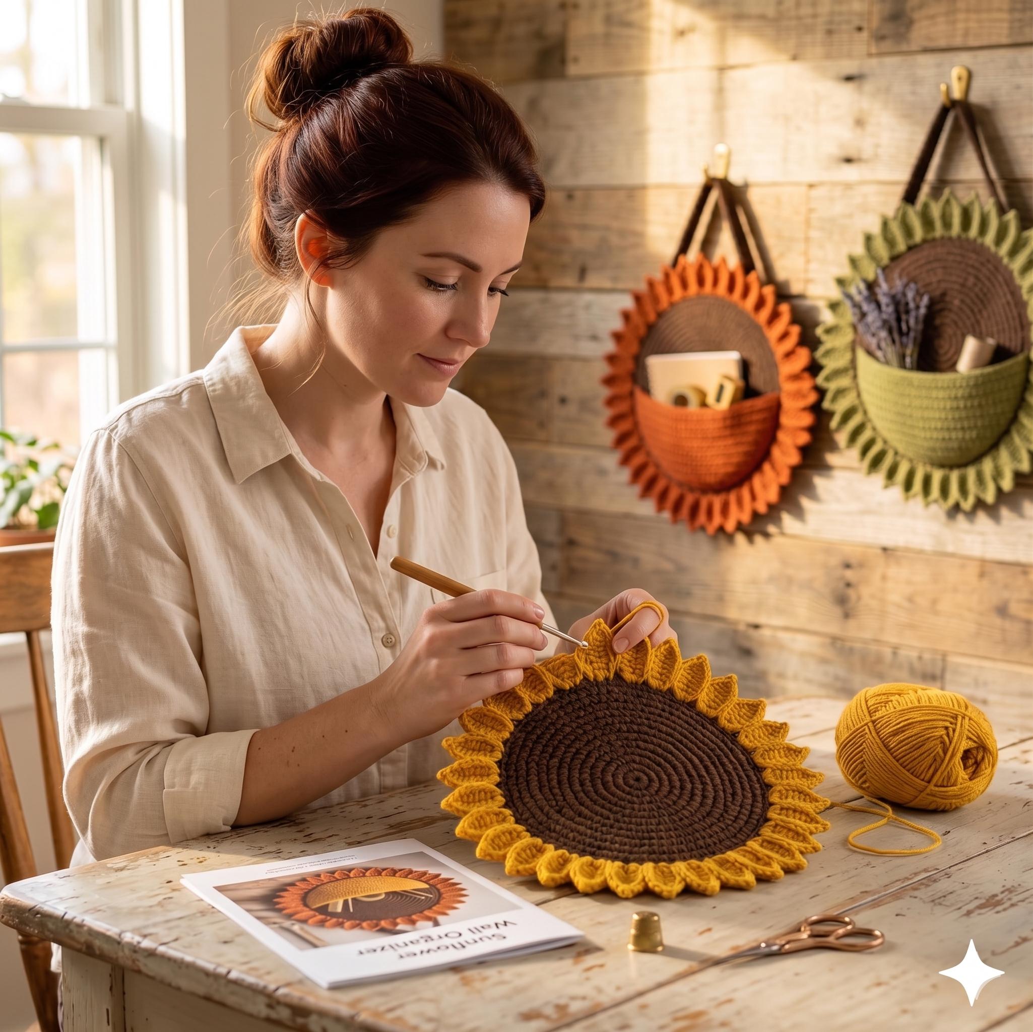 Sunflower Wall Organizer Crochet Pattern PDF, Hanging Storage Pocket, Boho Home Decor, Nursery Organizer, Crochet Gift, Easy DIY Pattern