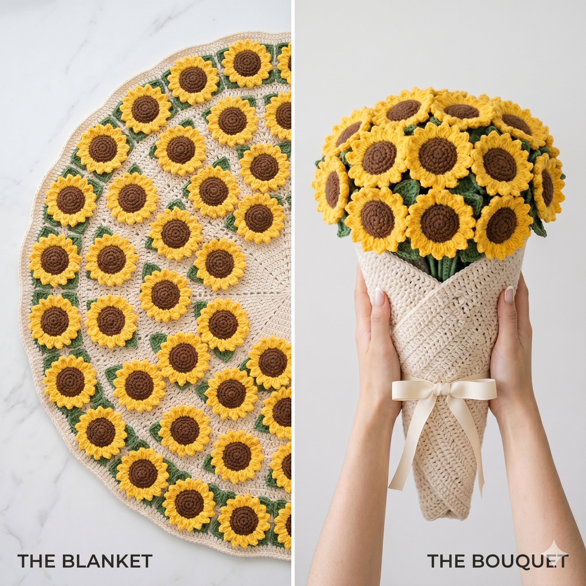 Crochet Flower Bouquet Blanket Pattern PDF – 6 in 1 Floral Blanket, Sunflower & Rose