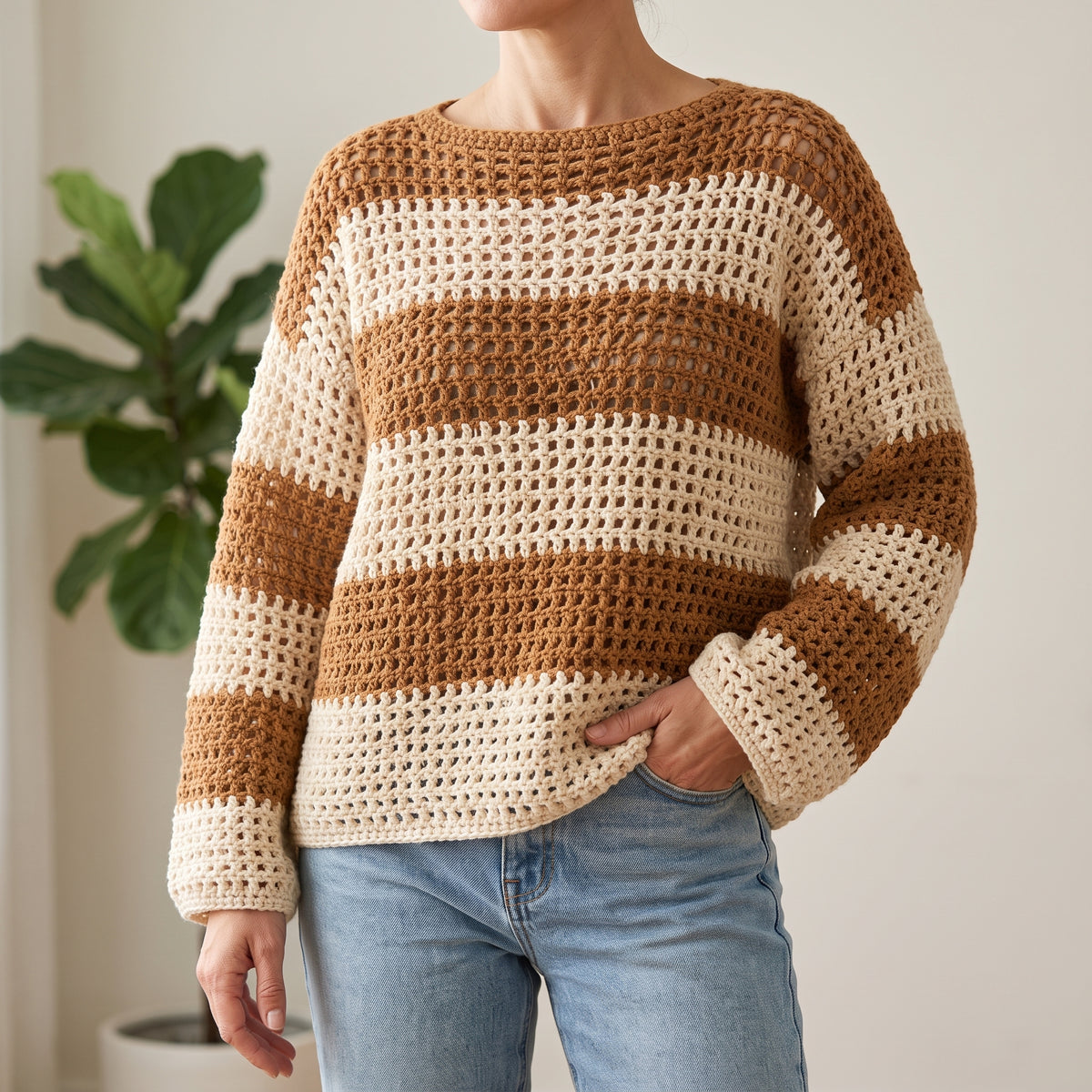 Oversized Crochet Sweater Pattern | Easy Striped Jumper from Four Rectangles, No Shaping | Beginner Friendly | Instant PDF Download