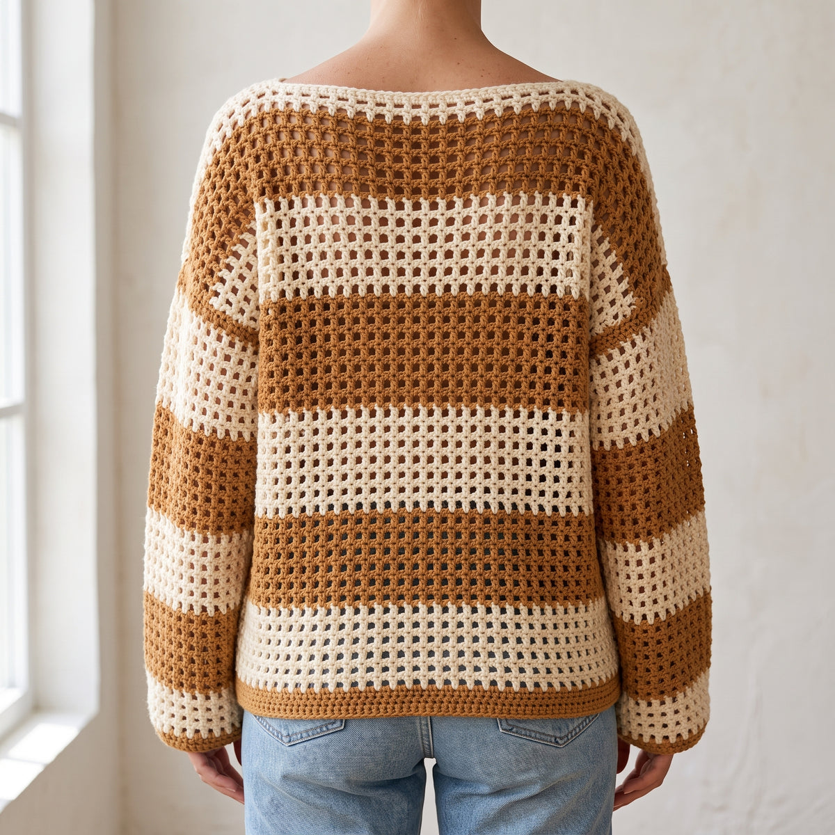 Oversized Crochet Sweater Pattern | Easy Striped Jumper from Four Rectangles, No Shaping | Beginner Friendly | Instant PDF Download
