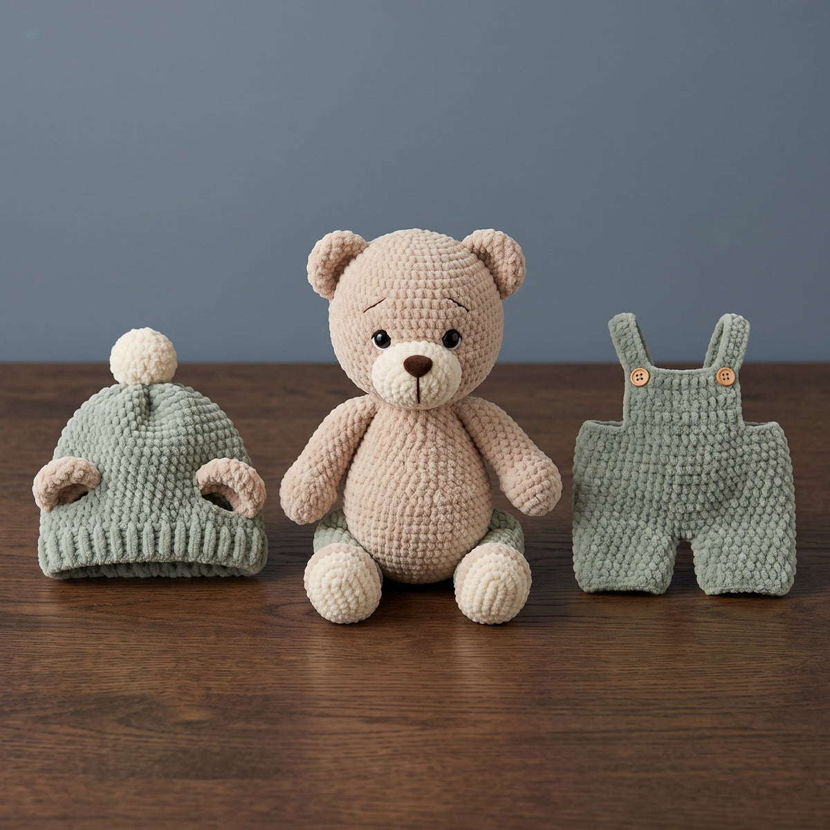 Teddy Bear Crochet Pattern PDF with Overalls & Beanie, Amigurumi