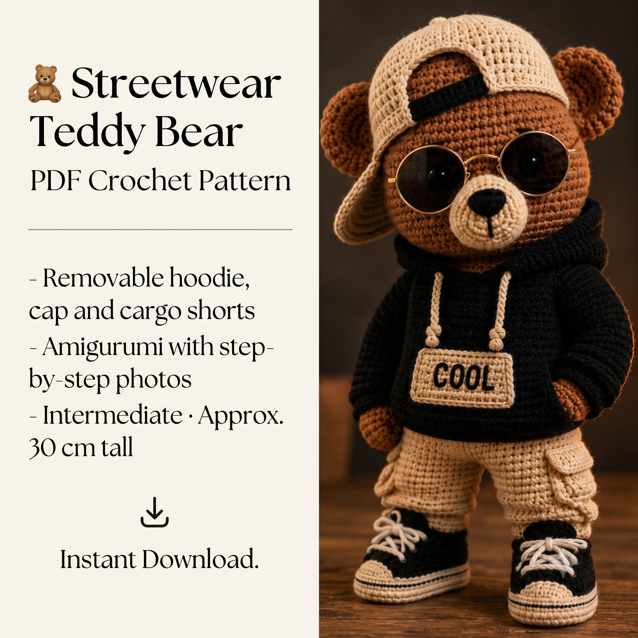 Crochet Bear Pattern PDF | Amigurumi Bear Crochet Pattern | Streetwear Teddy Bear Tutorial | Hoodie Bear Plush Pattern | Amigurumi Bear PDF
