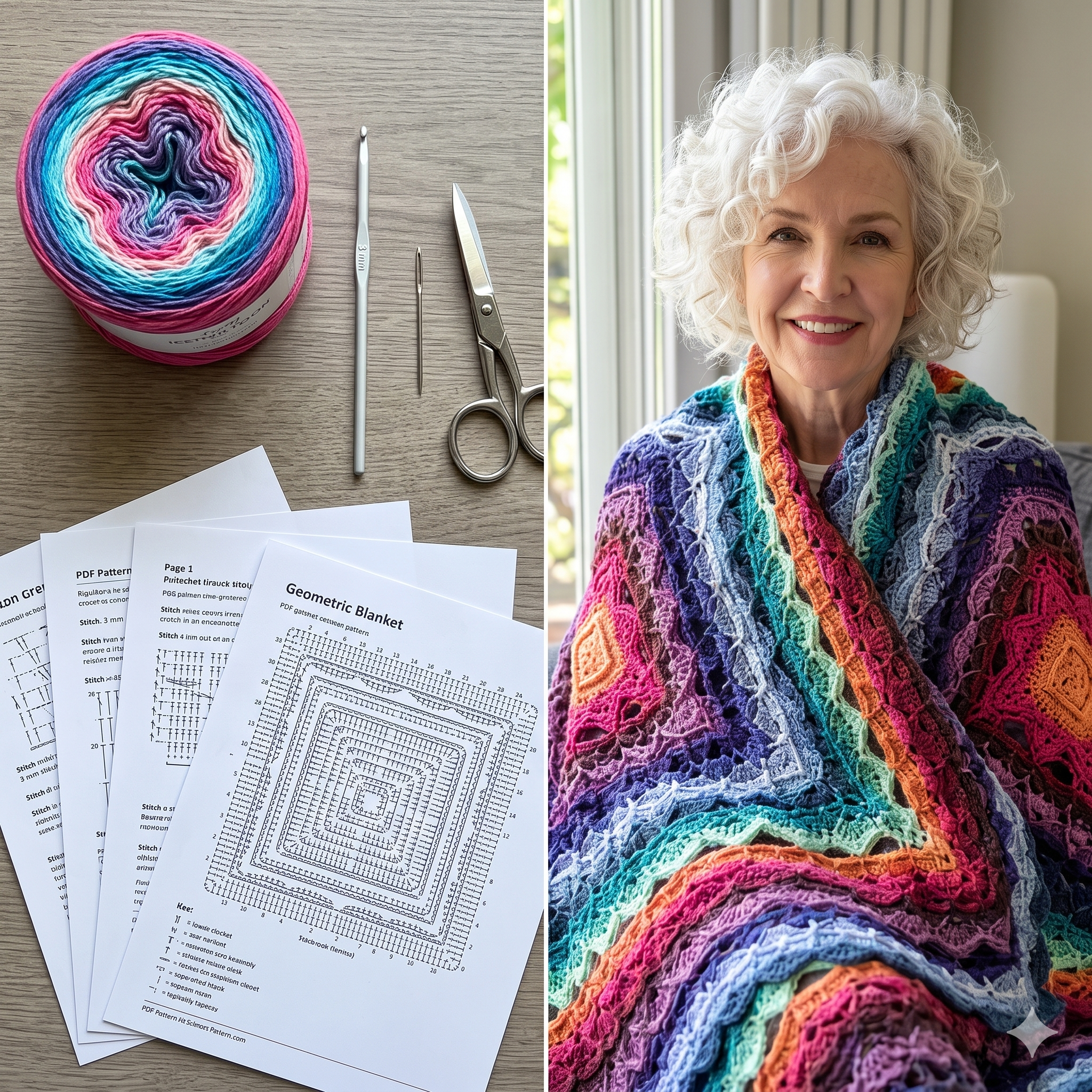 Textured Blanket Crochet Pattern PDF | 3D Geometric Throw Pattern, Square Afghan Blanket, Post Stitch Design, Intermediate, US Terms, Download