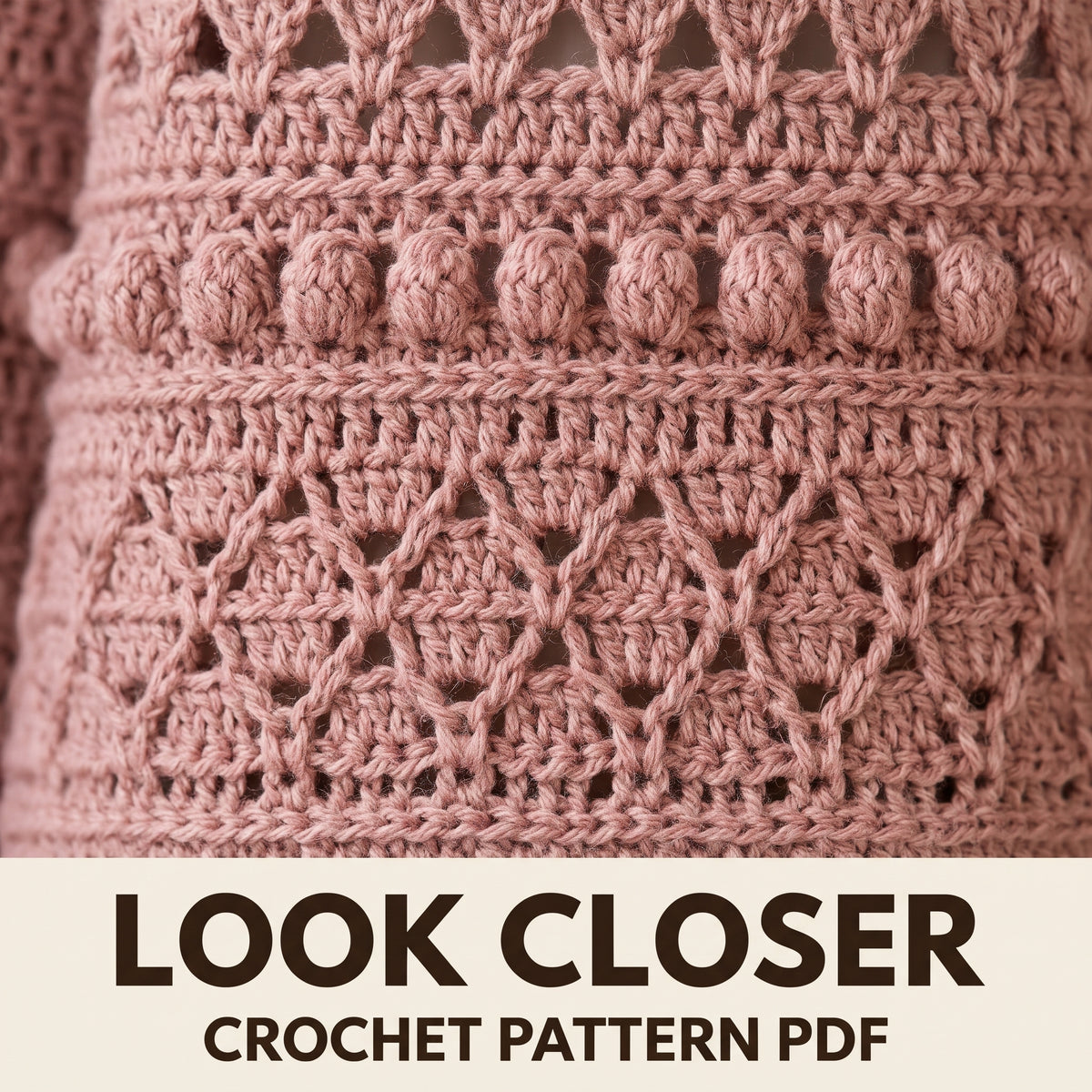 Textured Crochet Cardigan Pattern PDF, Popcorn and Diamond Stitch Open Front Cardigan, Sizes S to 2XL