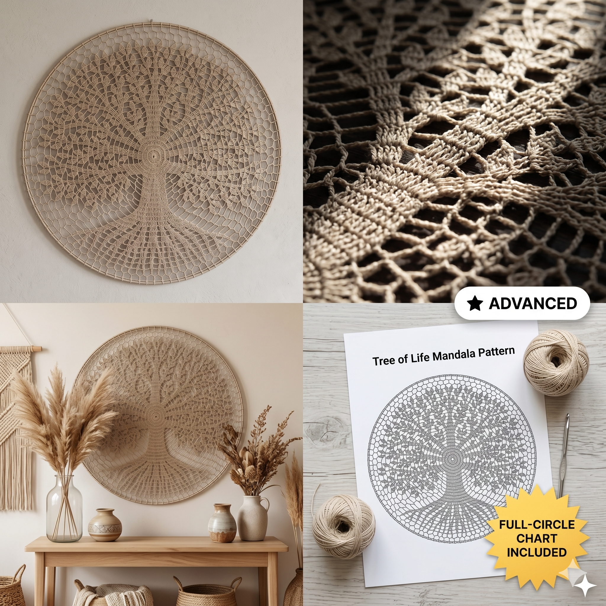 Tree of Life Mandala Crochet Pattern PDF, 70cm 28in Wall Hanging, English Only, Diagram, No Written Pattern