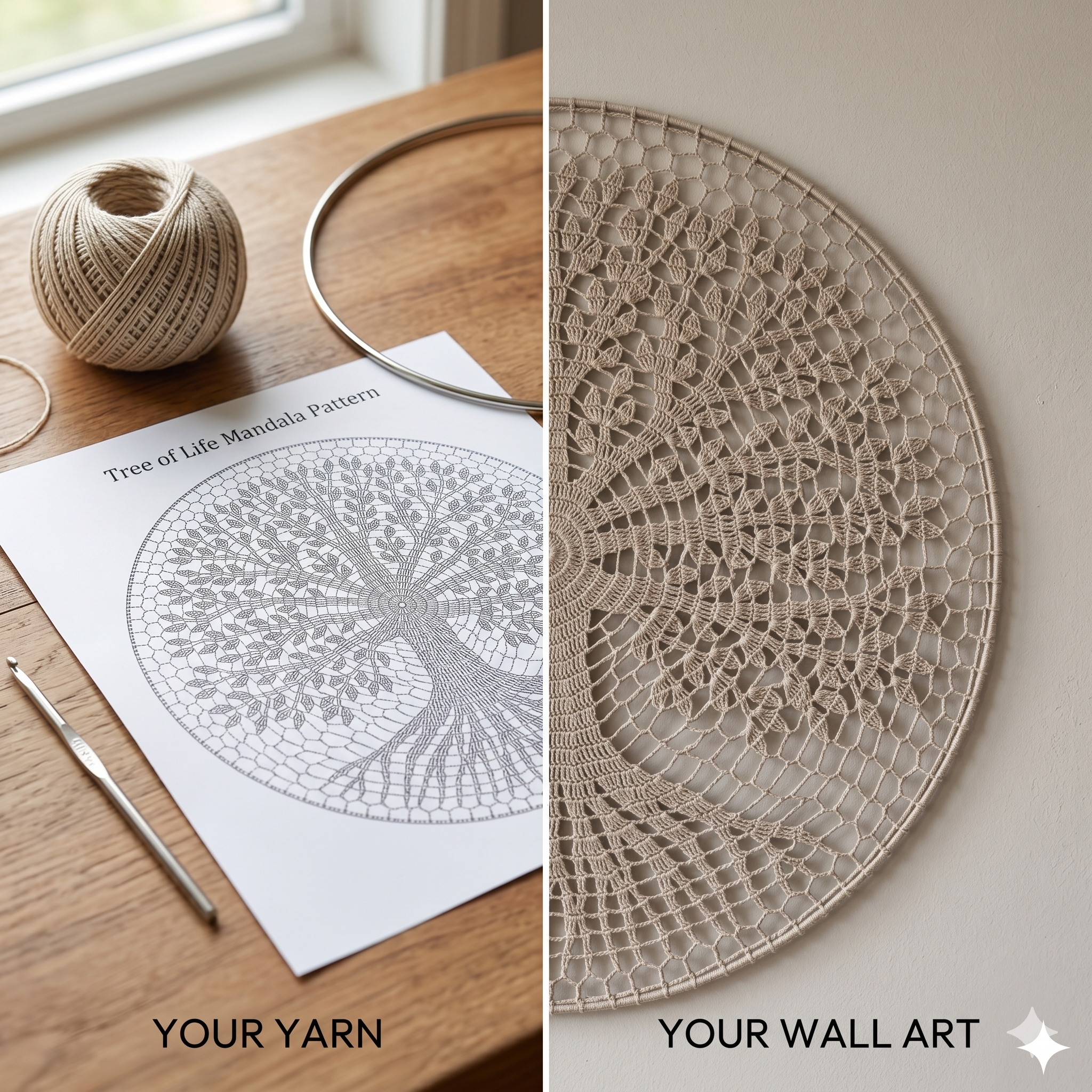 Tree of Life Mandala Crochet Pattern PDF, 70cm 28in Wall Hanging, English Only, Diagram, No Written Pattern