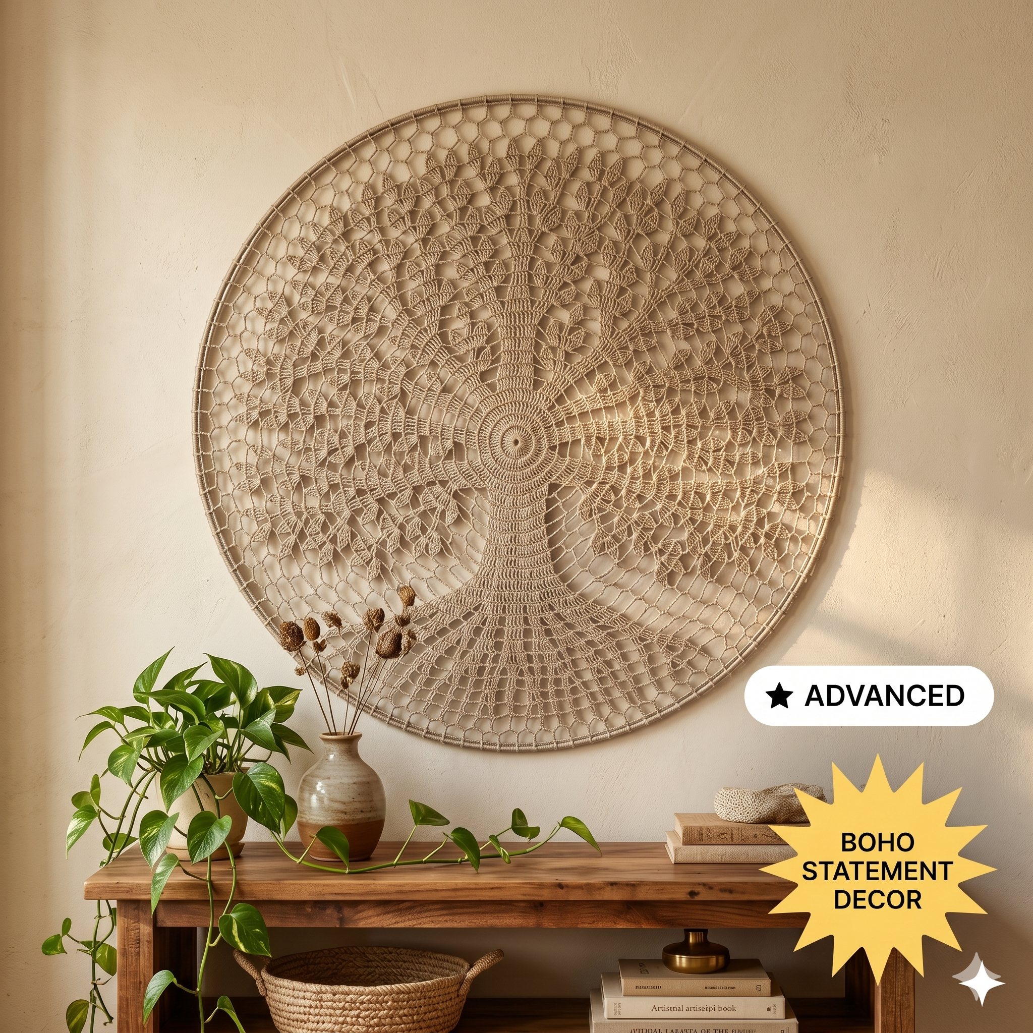 Tree of Life Mandala Crochet Pattern PDF, 70cm 28in Wall Hanging, English Only, Diagram, No Written Pattern