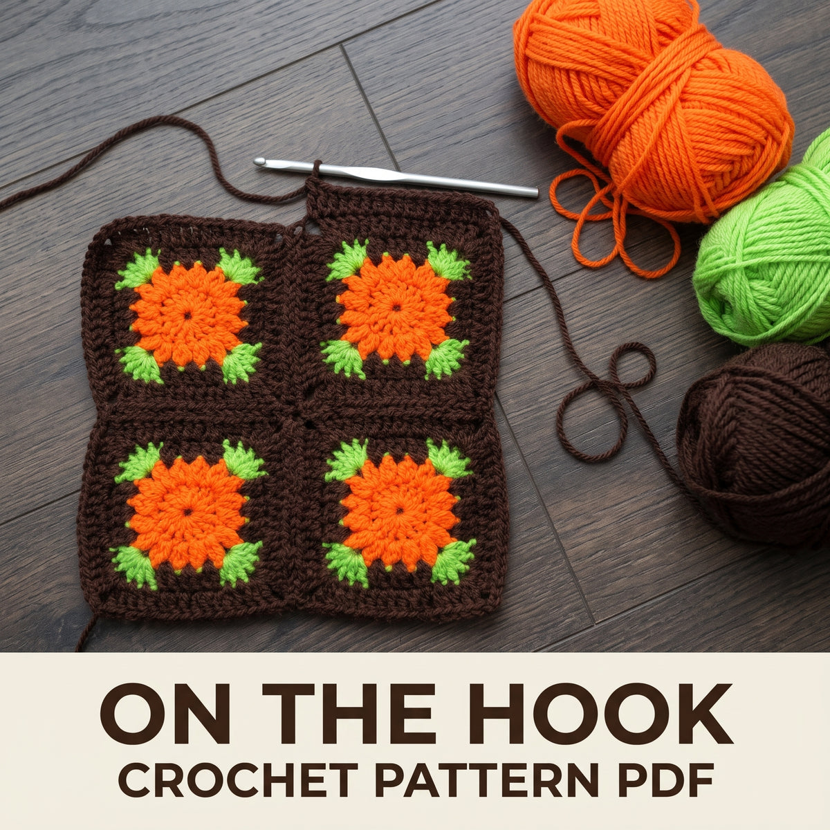 Vintage Granny Square Blanket Crochet Pattern PDF, Orange and Brown Afghan with Scalloped Edge, Full Instructions