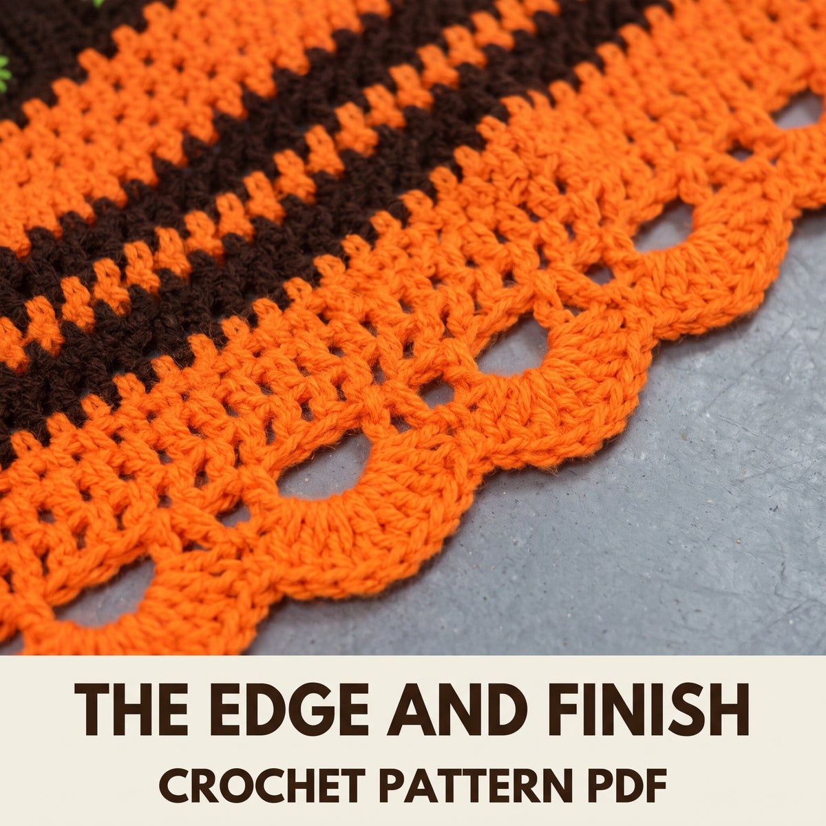 Vintage Granny Square Blanket Crochet Pattern PDF, Orange and Brown Afghan with Scalloped Edge, Full Instructions