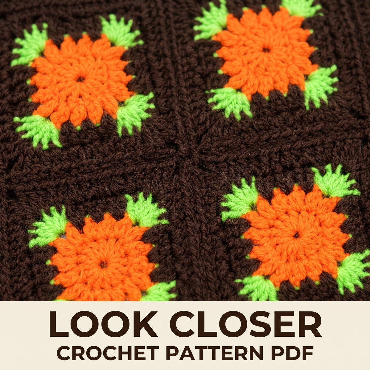 Vintage Granny Square Blanket Crochet Pattern PDF, Orange and Brown Afghan with Scalloped Edge, Full Instructions
