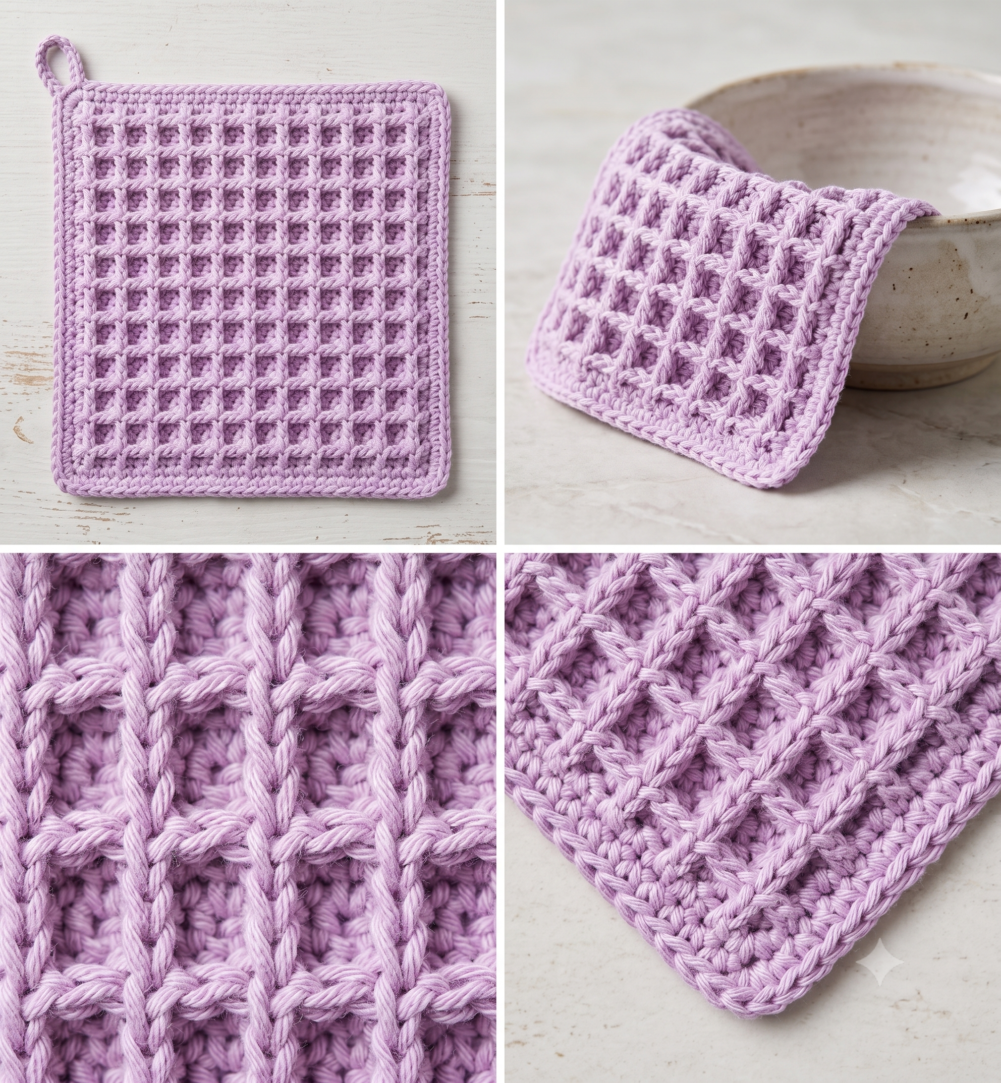 Waffle Stitch Crochet Dishcloth Pattern PDF, Easy Beginner Kitchen Cloth, Textured Washcloth, Reusable Dishcloth, US Terms, Instant Download