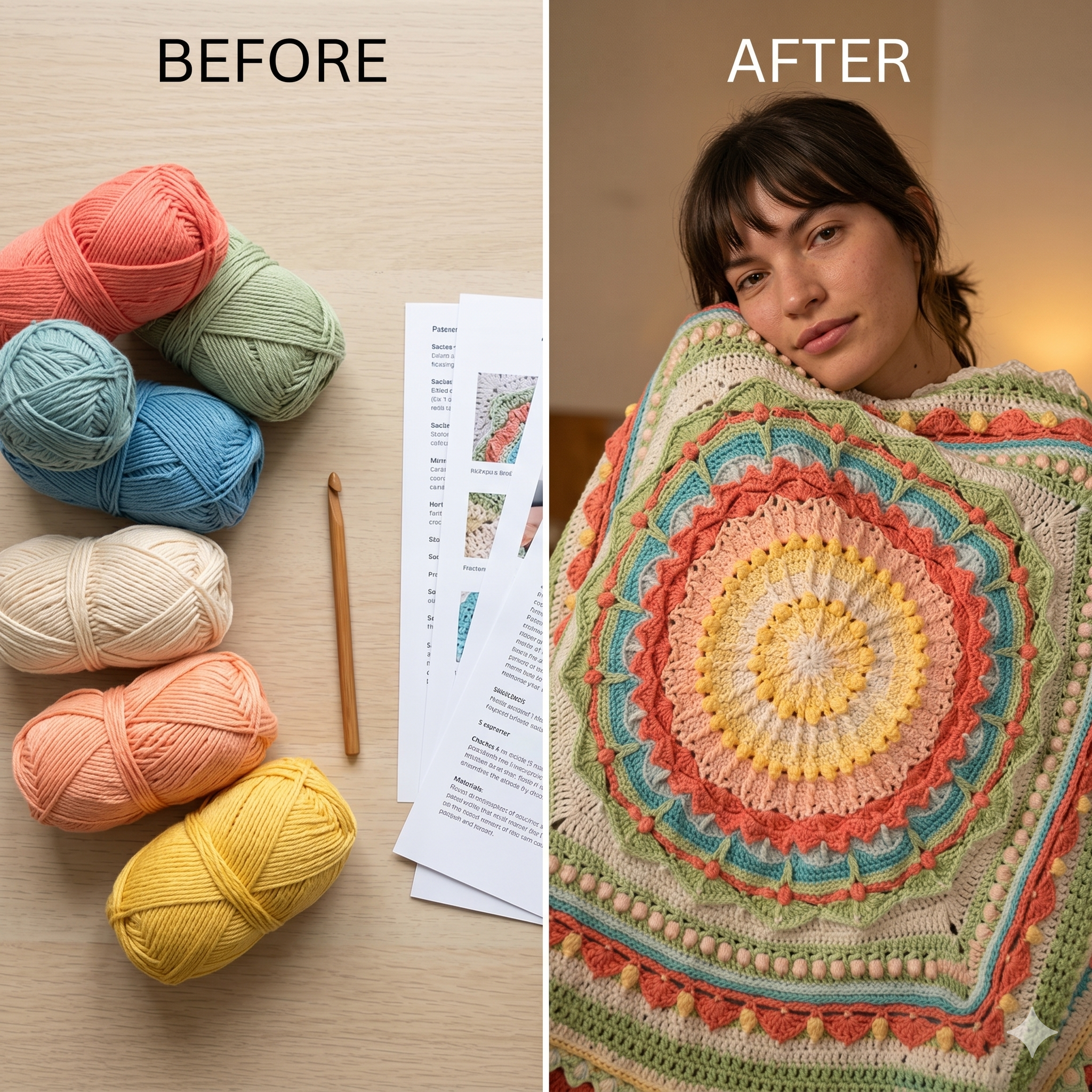 Mandala Blanket Crochet Pattern PDF — Whispers of Color Square Afghan Throw