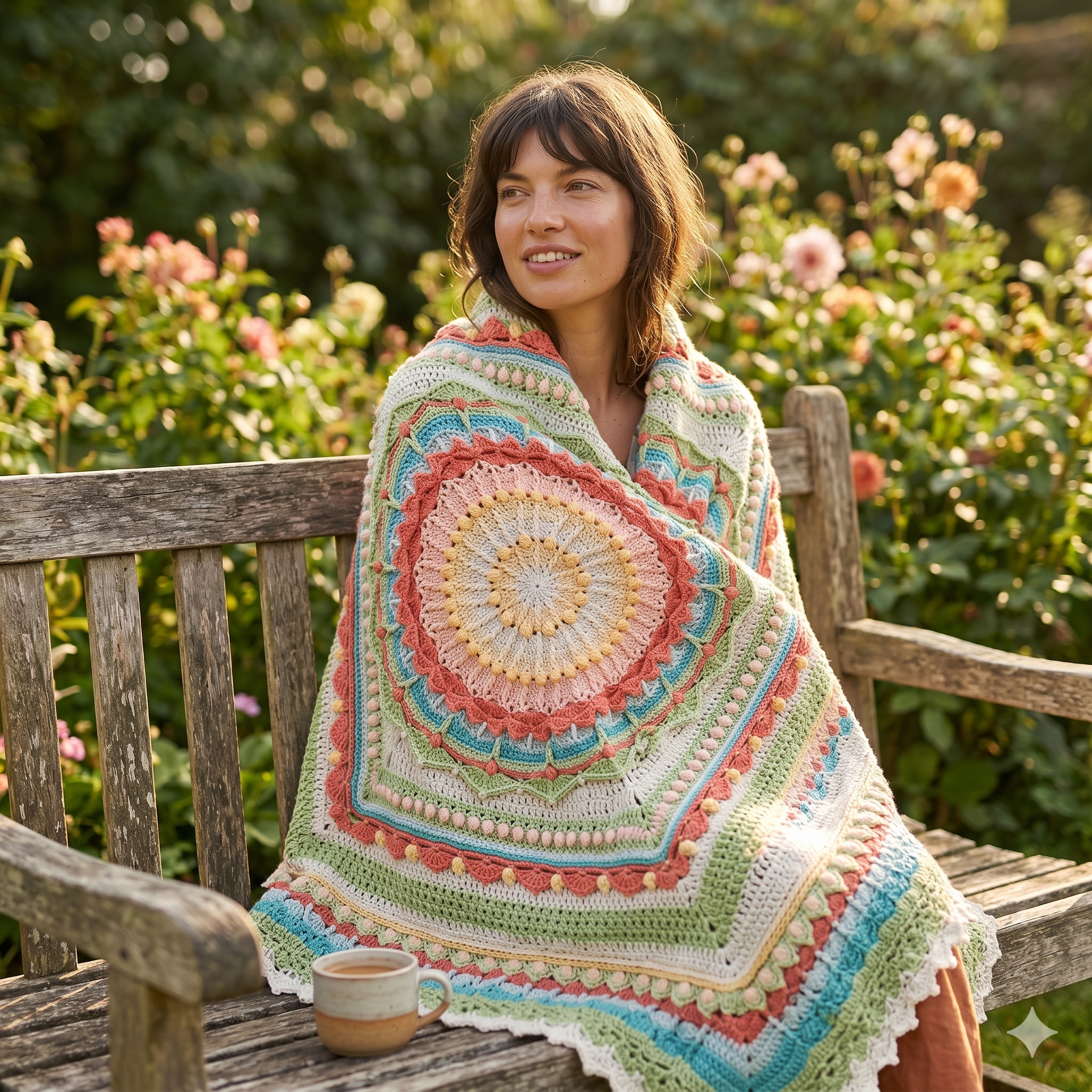 Mandala Blanket Crochet Pattern PDF — Whispers of Color Square Afghan Throw