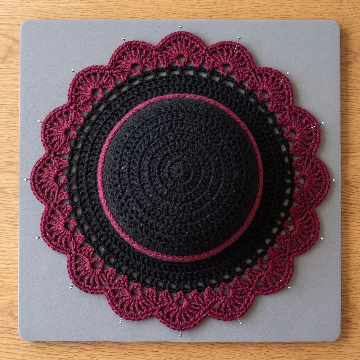 Wide Brim Crochet Hat Pattern PDF, Gothic Skull, Roses & Moon Appliqué