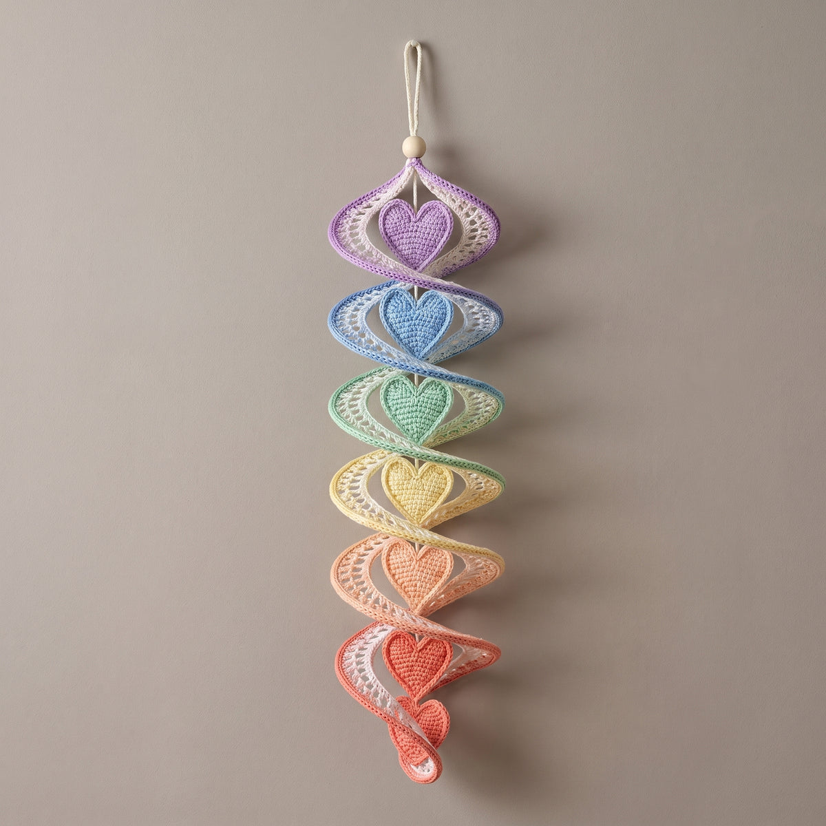Crochet Heart Wall Hanging Pattern PDF | Rainbow Spiral Window Decoration, 6 Hearts | 31-32 in Finished | US Terms