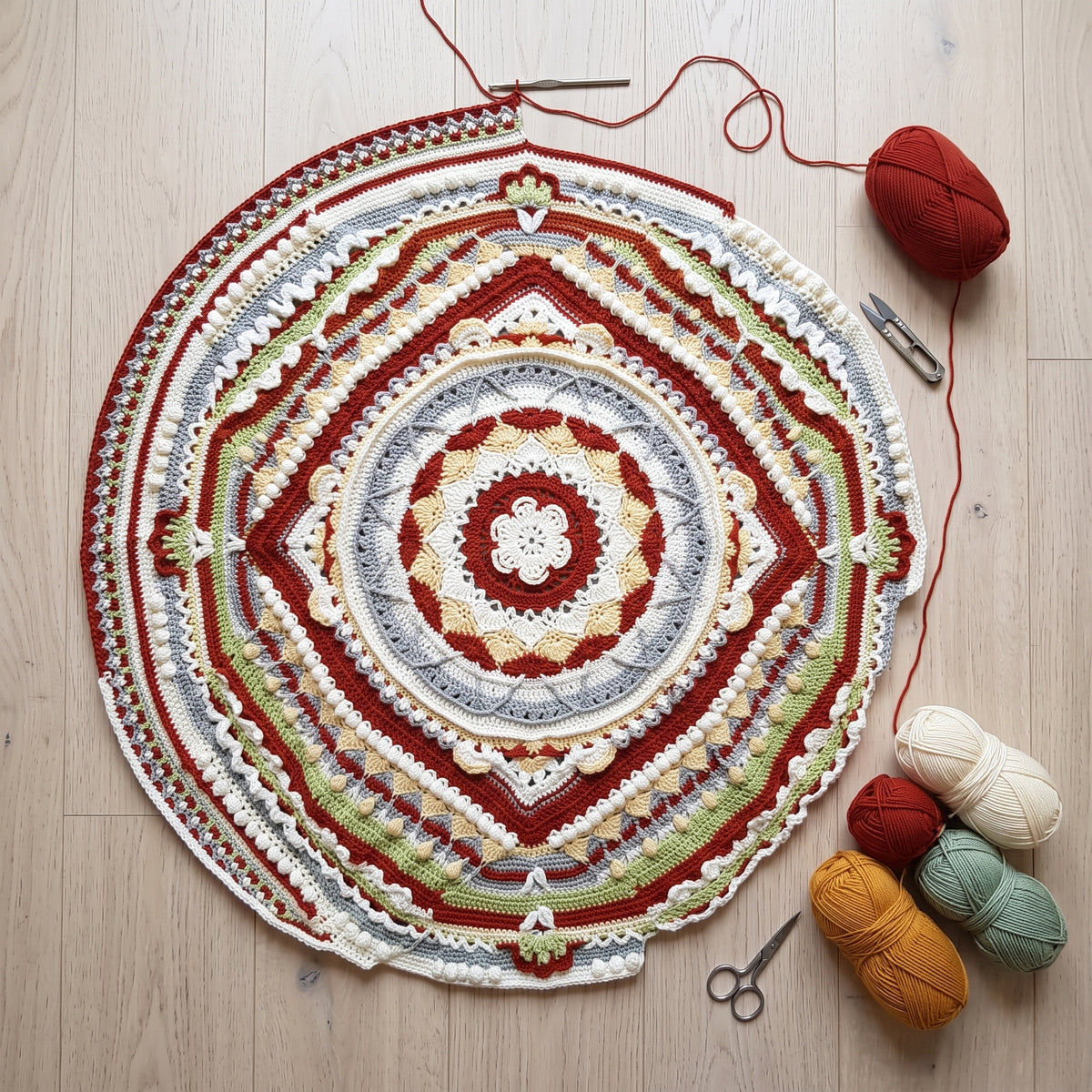 Mandala Square Blanket Crochet Pattern | Textured Round-to-Square Bedspread | Any Size, Any Yarn | US & UK Terms | PDF Download
