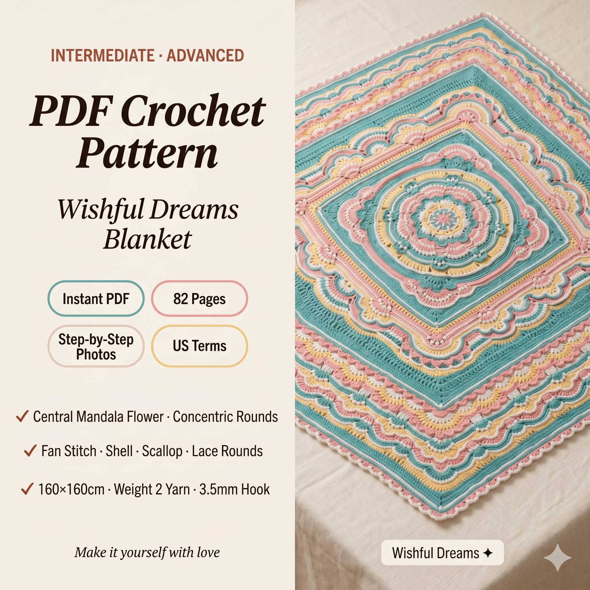Wishful Dreams Crochet Blanket Pattern: Vintage Vibe Photo Tutorial (PDF)