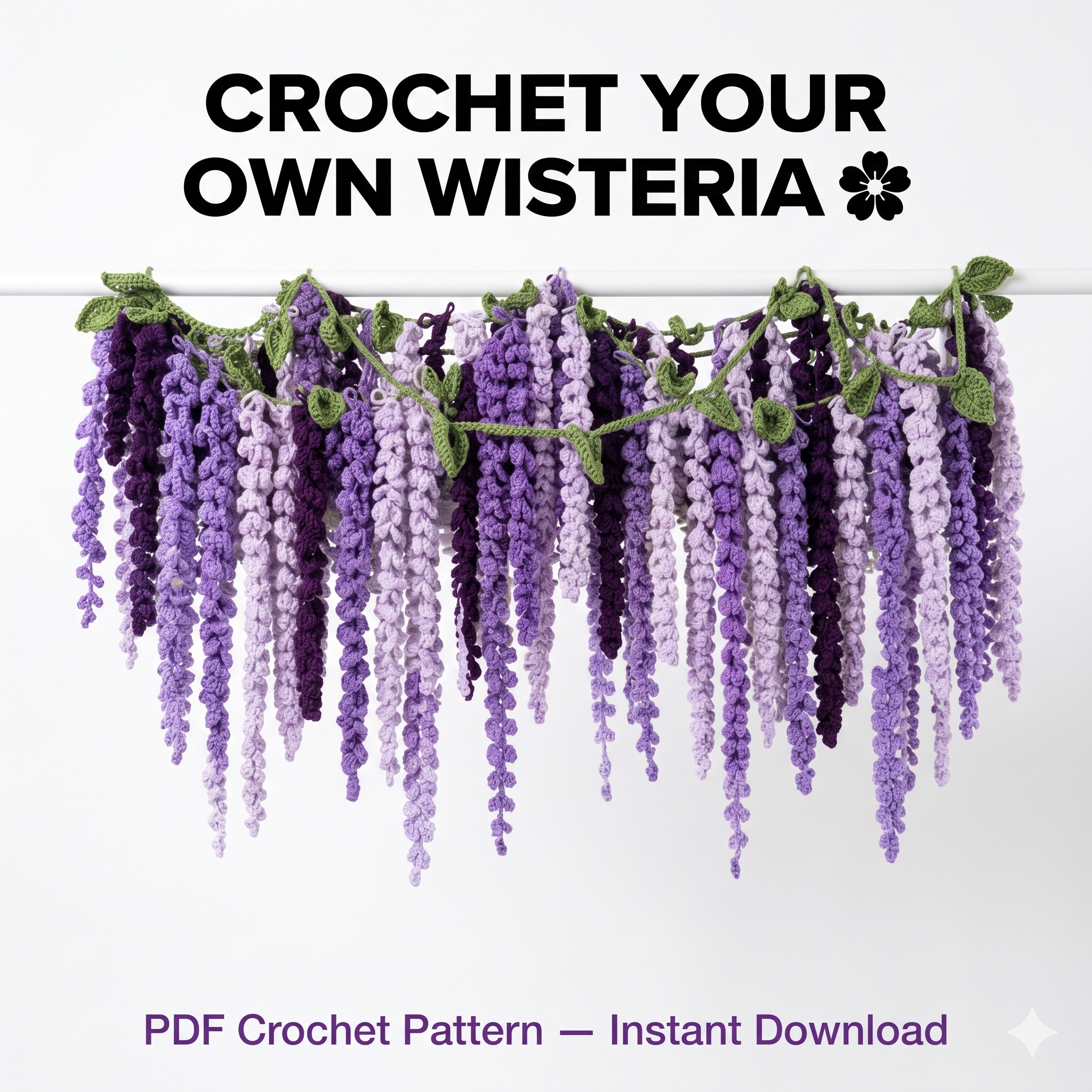 Wisteria Garland Crochet Pattern, DIY Amigurumi Hanging Flower Vine PDF, Beginner Friendly (Digital Download)