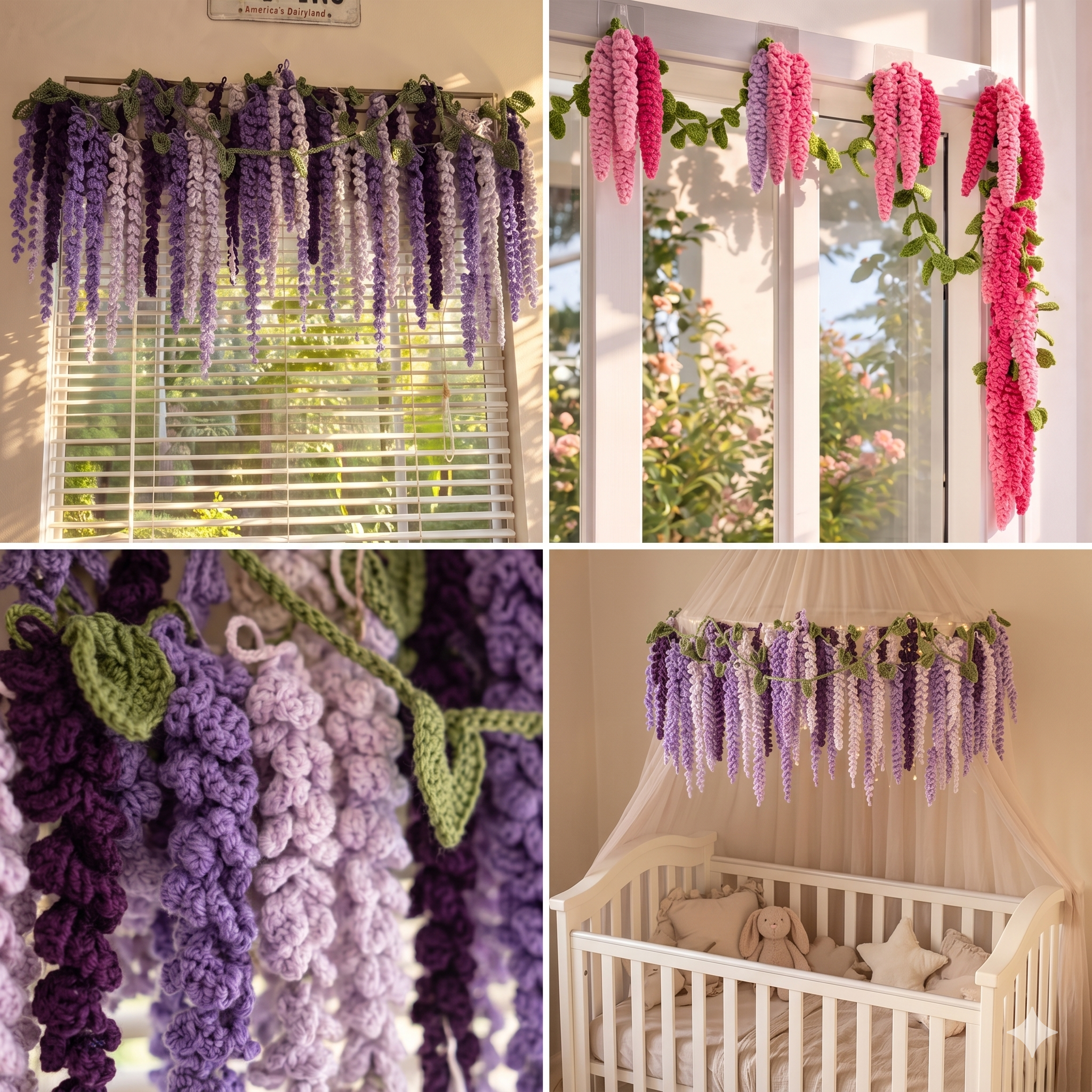 Wisteria Garland Crochet Pattern, DIY Amigurumi Hanging Flower Vine PDF, Beginner Friendly (Digital Download)