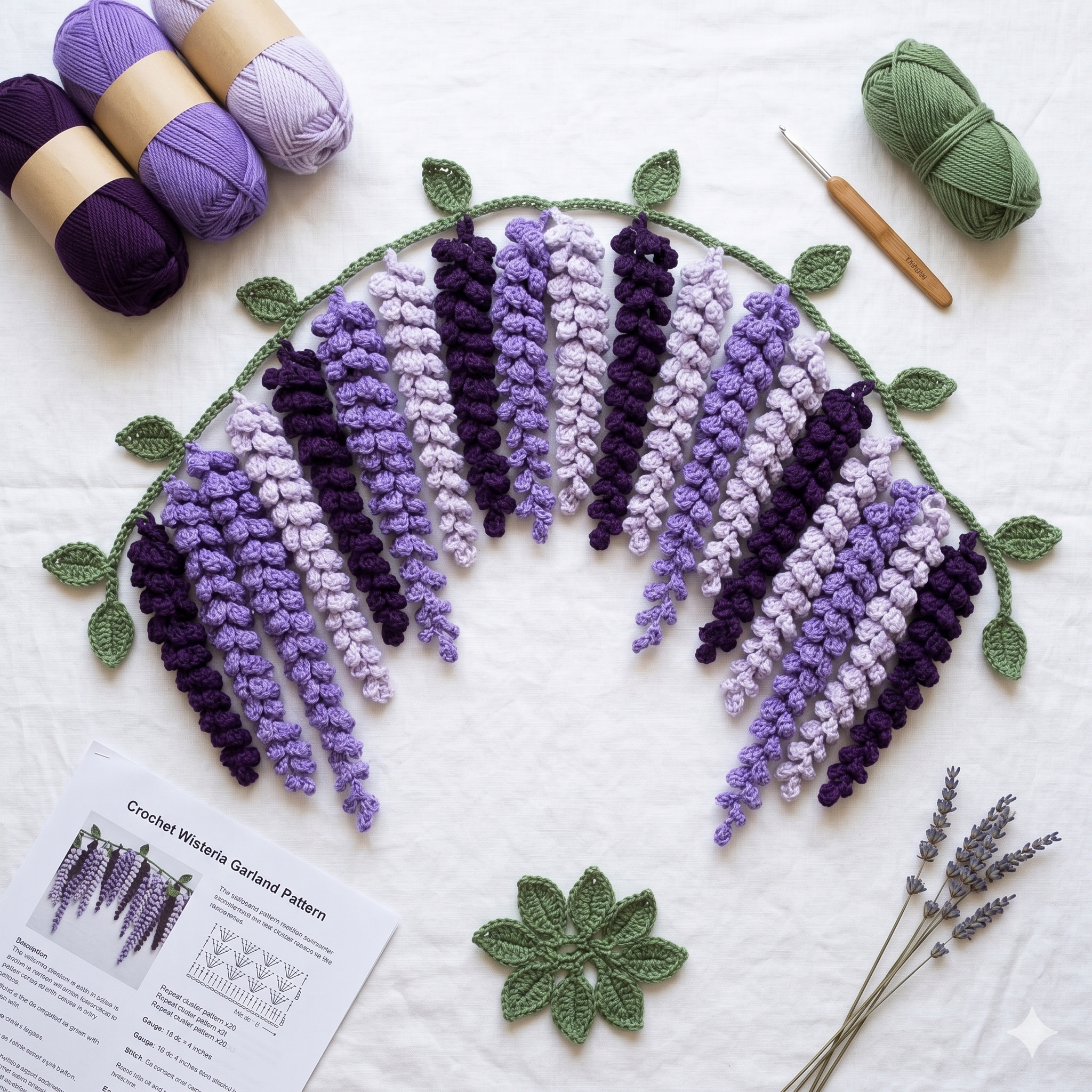 Wisteria Garland Crochet Pattern, DIY Amigurumi Hanging Flower Vine PDF, Beginner Friendly (Digital Download)