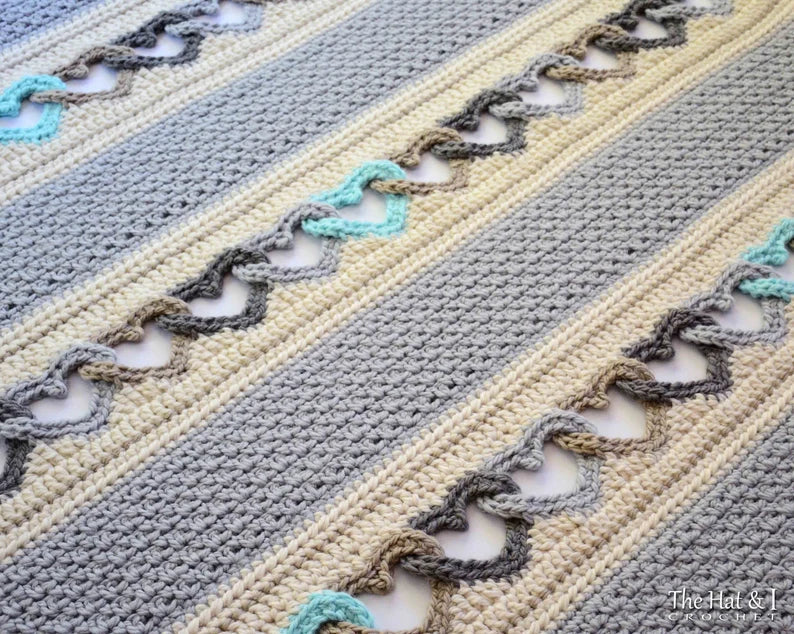 CROCHET PATTERN - With All My Heart - crochet blanket pattern, heart afghan pattern, throw blanket pattern with linked hearts - PDF Download