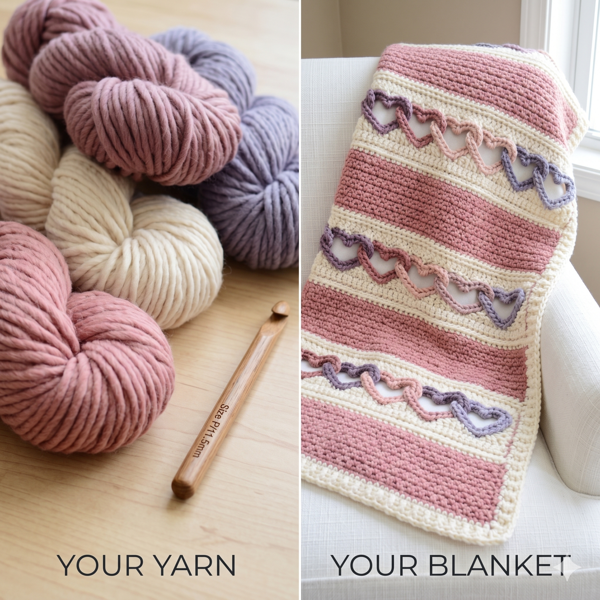 CROCHET PATTERN - With All My Heart - crochet blanket pattern, heart afghan pattern, throw blanket pattern with linked hearts - PDF Download