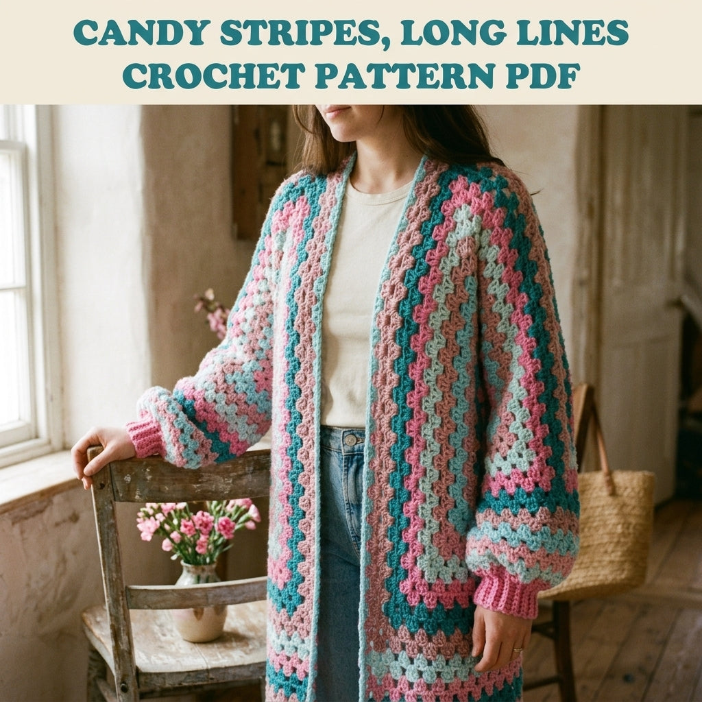 Long Hexagon Cardigan Crochet Pattern PDF – Granny Stripe Duster