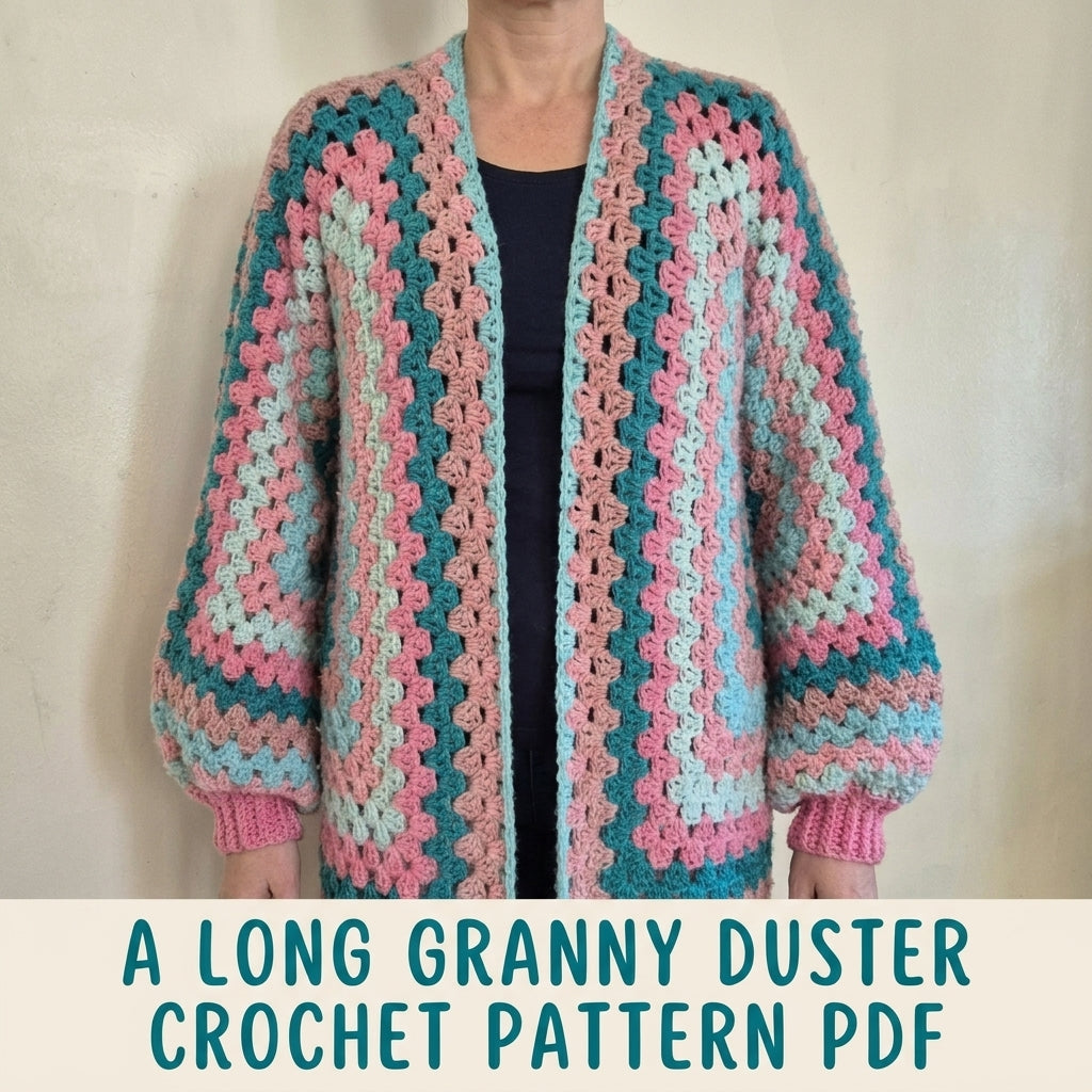 Long Hexagon Cardigan Crochet Pattern PDF – Granny Stripe Duster