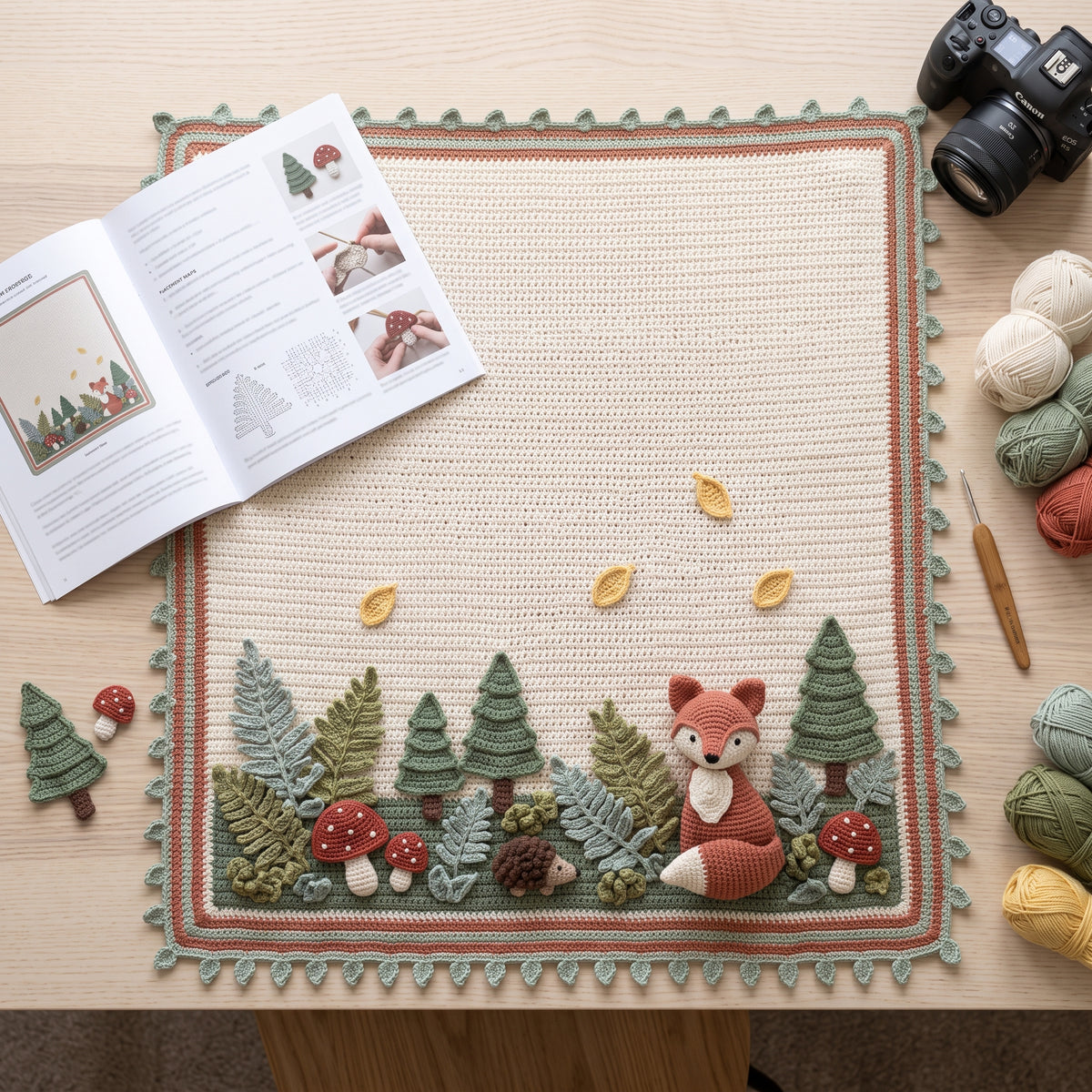 Woodland Fox Baby Blanket Crochet Pattern PDF, 3D Fox, Toadstools and Ferns Nursery Afghan, Gender Neutral Baby Gift