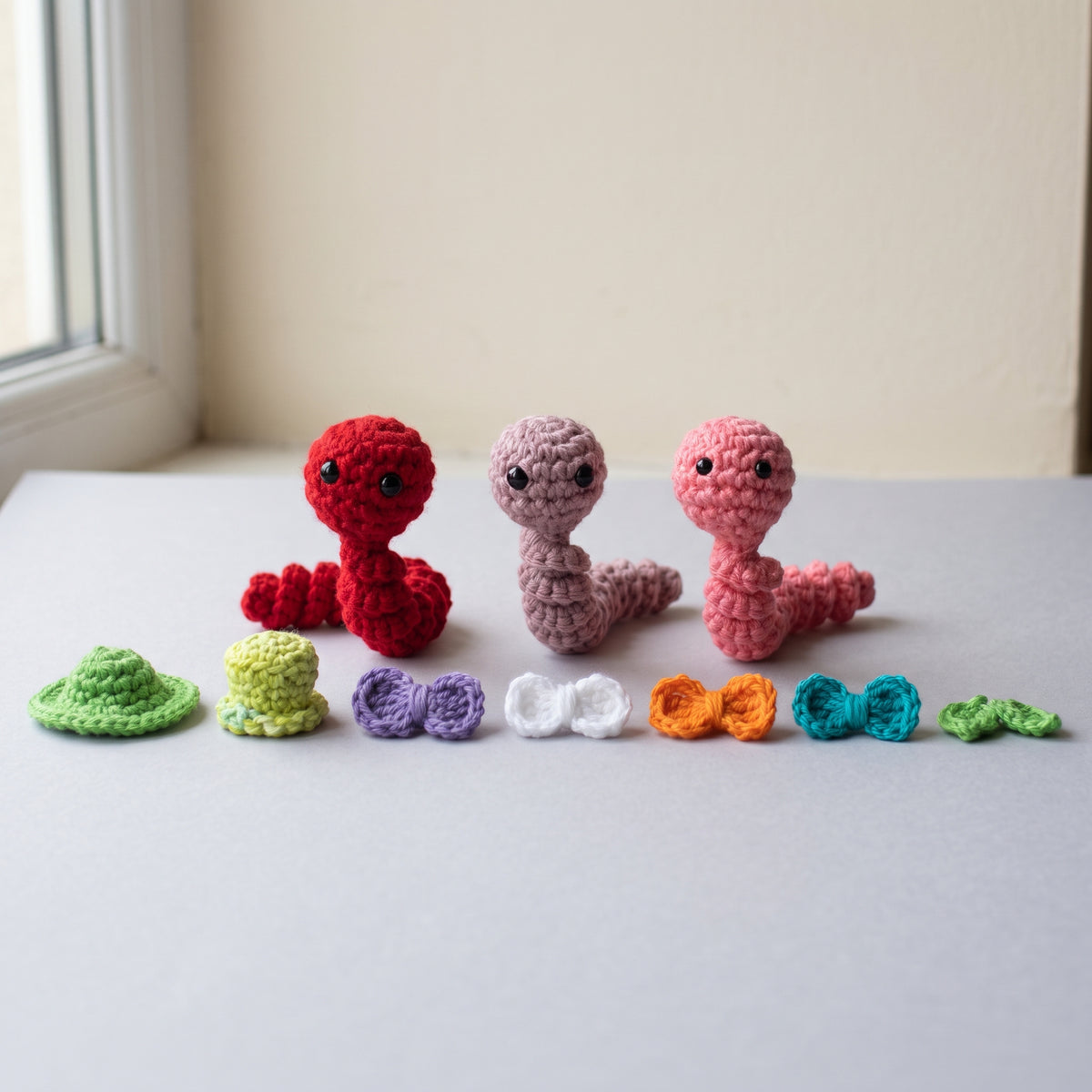 Worry Worm Crochet Pattern PDF, Pocket Hug Amigurumi with Hats and Bows, Quick Stash Buster, Easy Gift