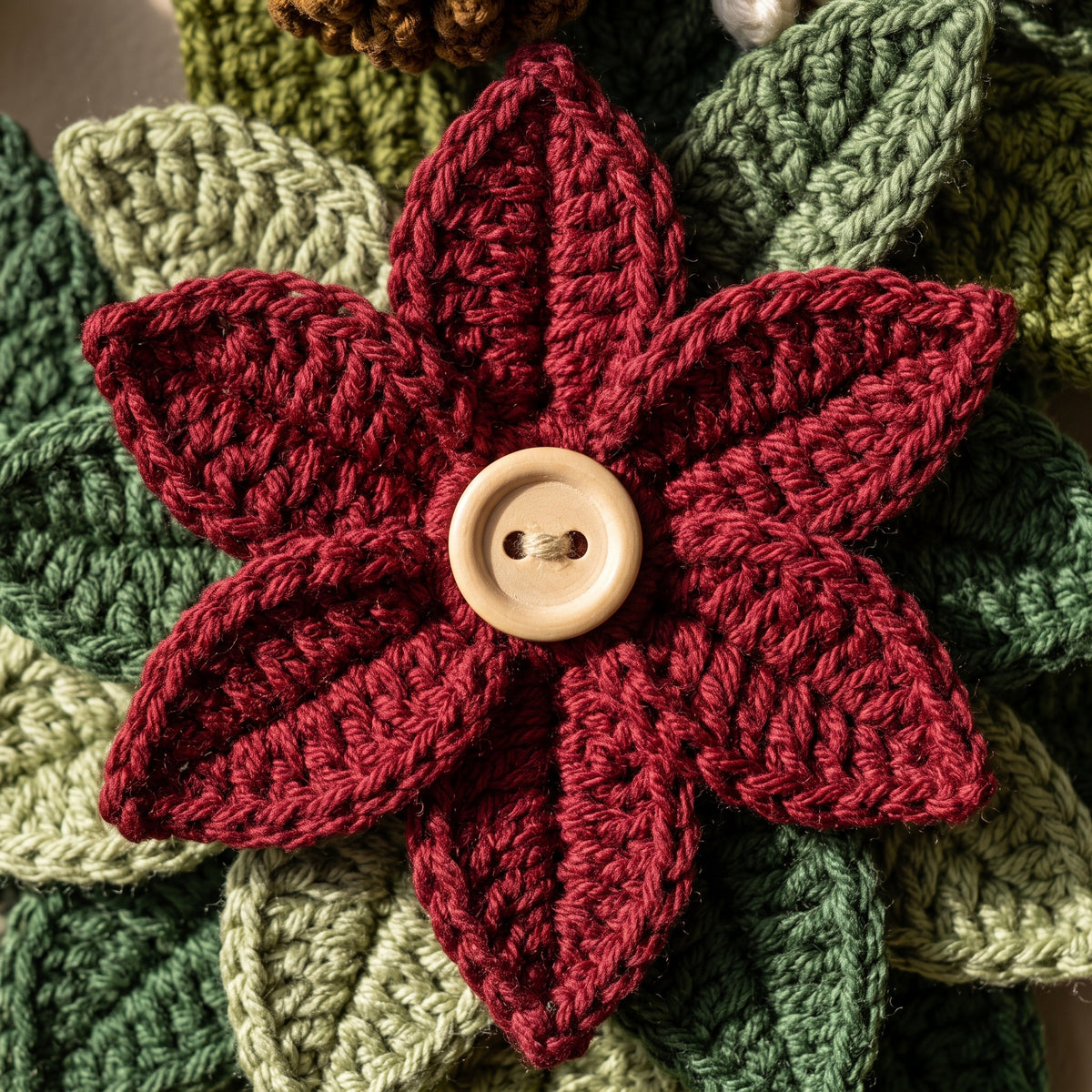 Crochet Christmas Wreath Pattern PDF | Poinsettias, Pinecones, Bells & Bow | Full Assembly Guide | US & UK Terms