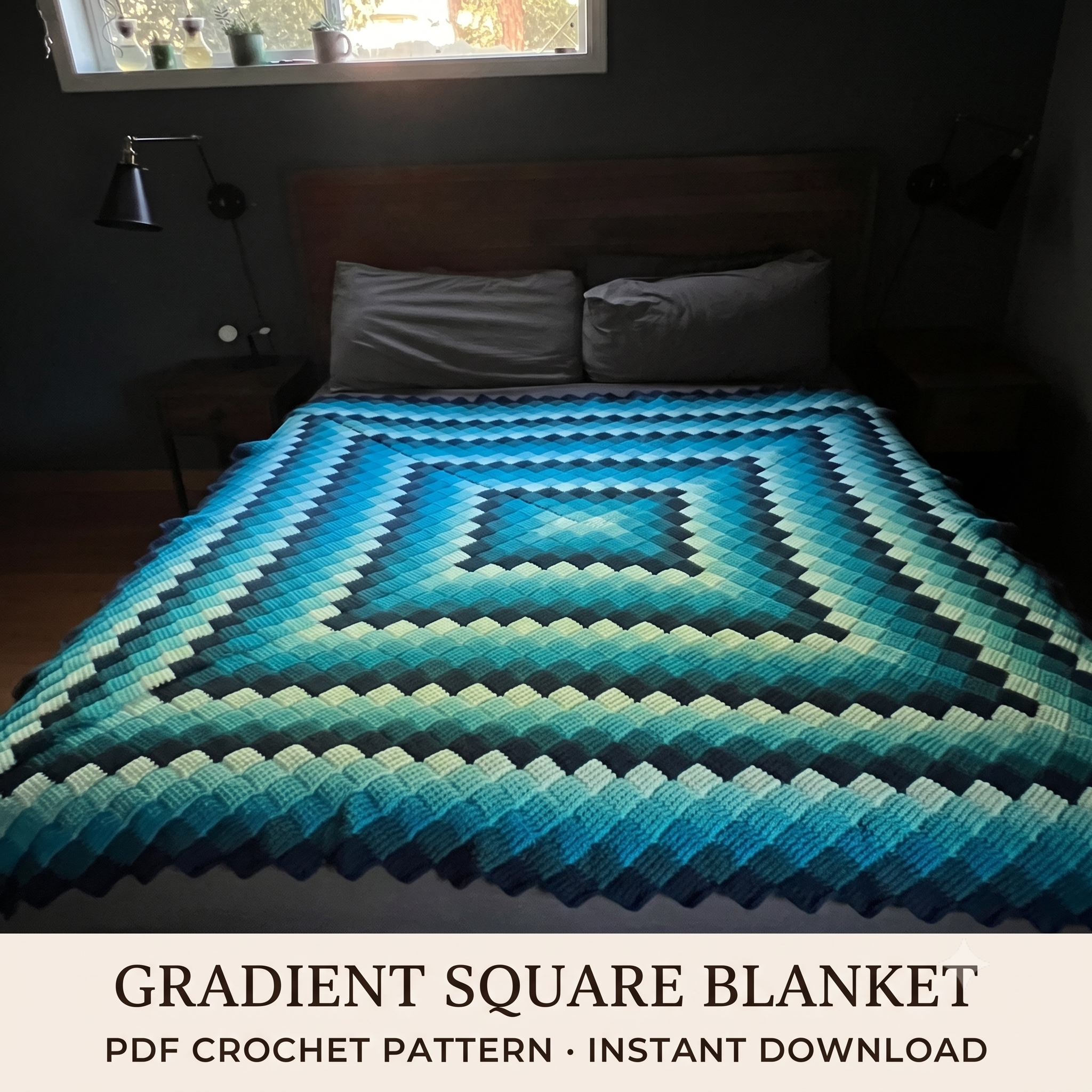 Gradient Square Blanket Crochet Pattern PDF, Ombre Blanket Pattern, Concentric Square Throw, Textured Block Stitch Blanket, Instant Download
