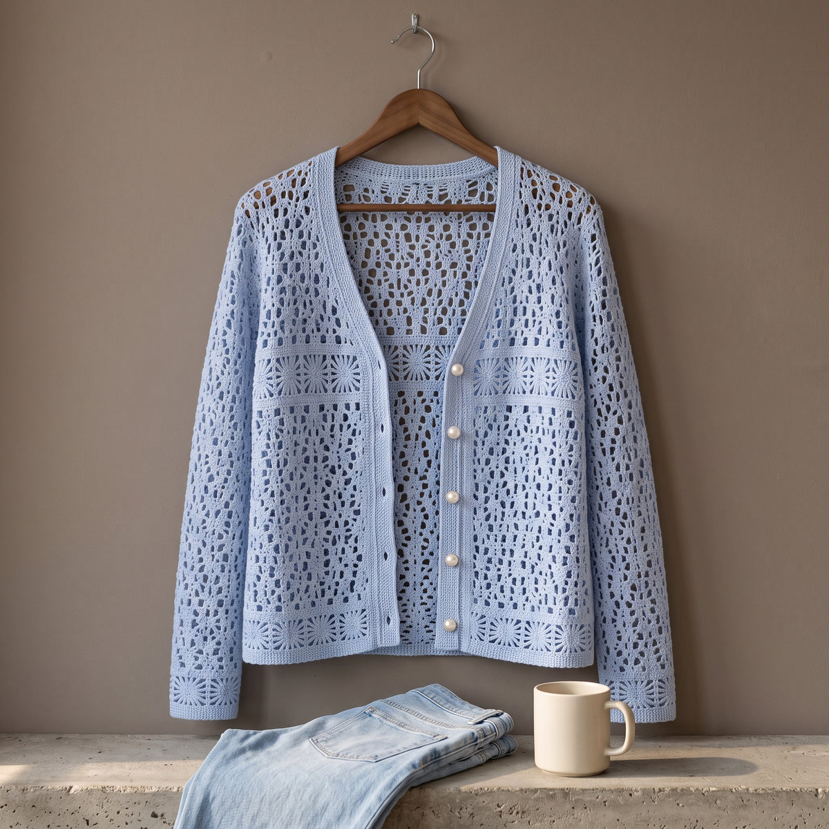 Lace Cardigan Crochet Pattern PDF, Sizes S to 2XL, Button Front