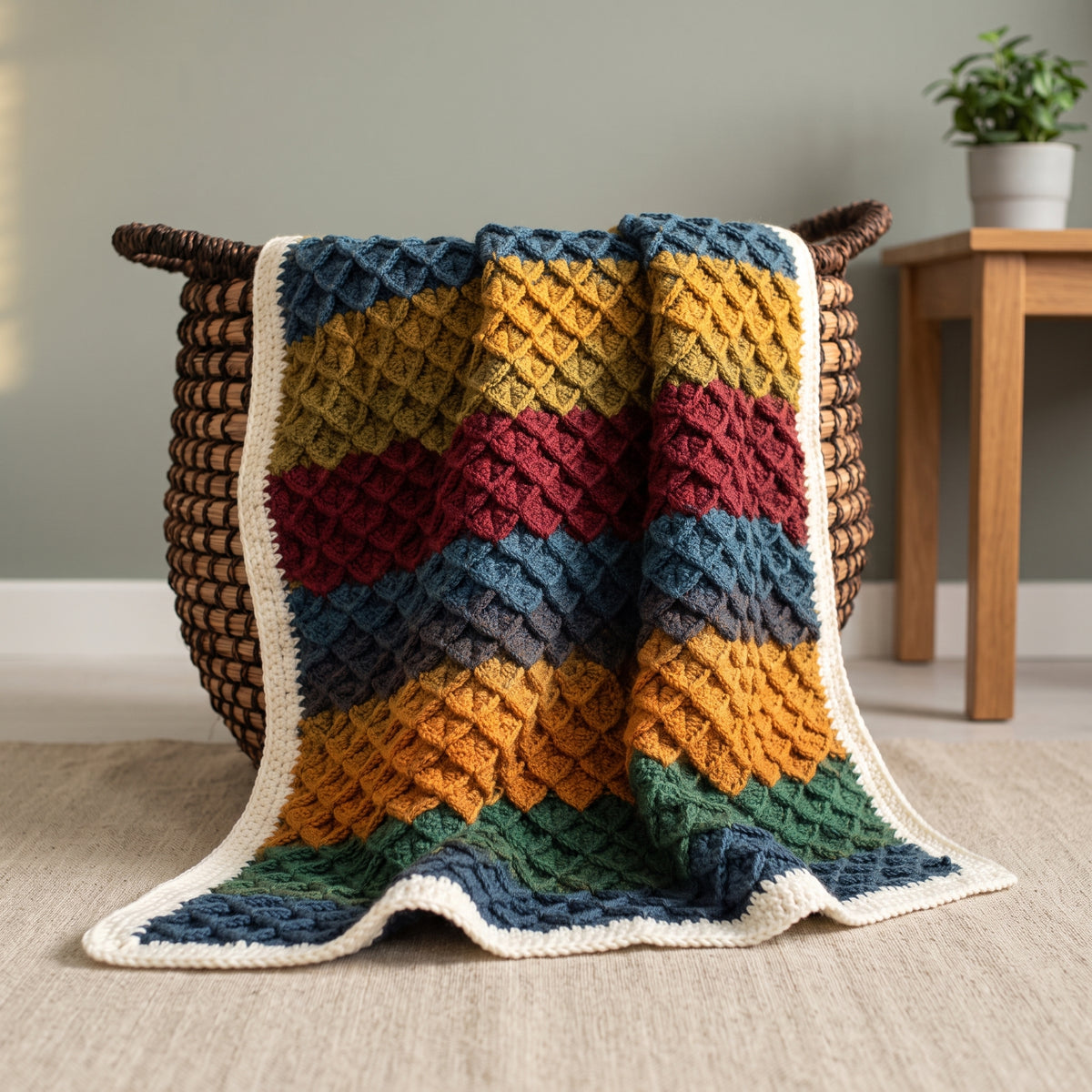 Crocodile Stitch Blanket Crochet Pattern PDF, Dragon Scale Afghan