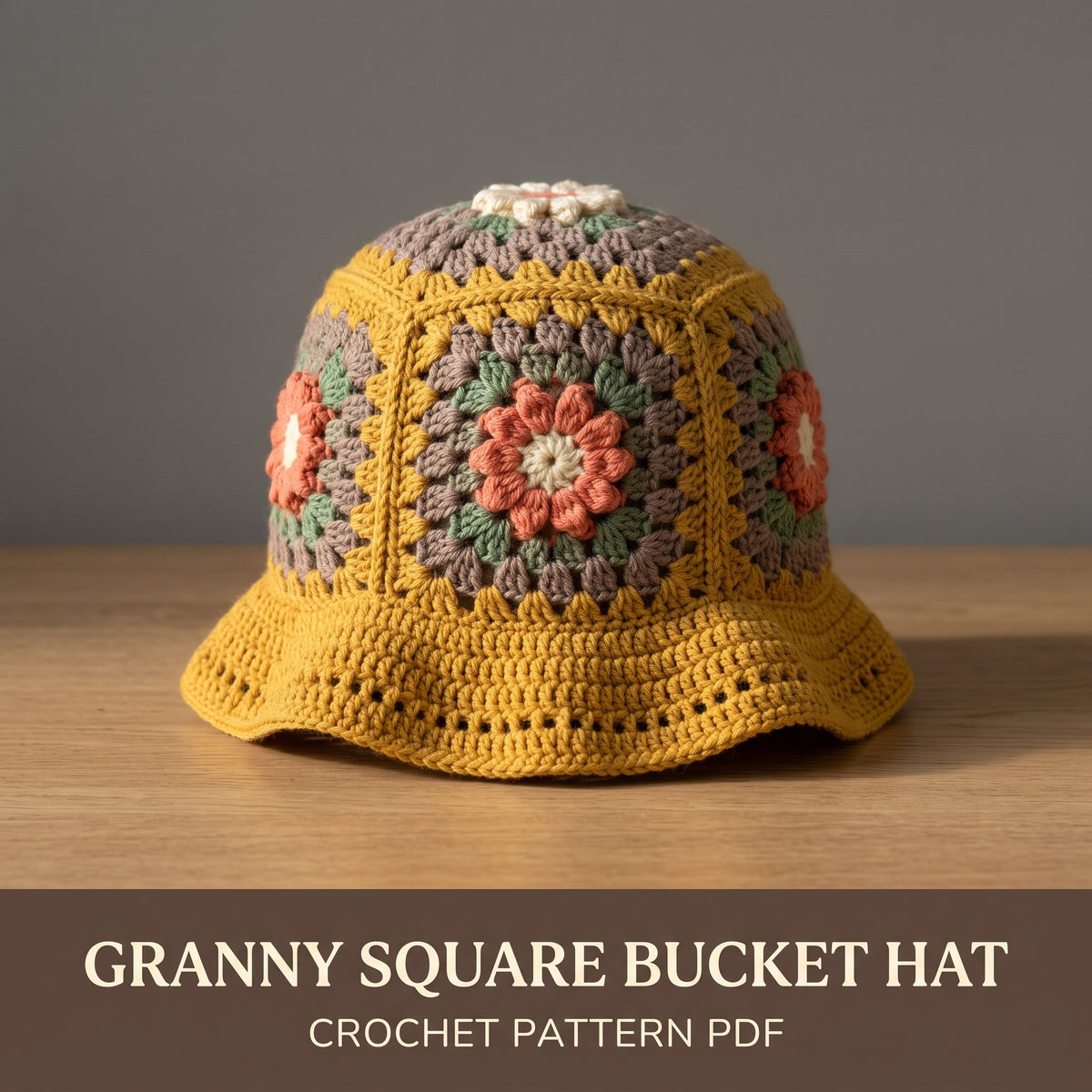 Granny Square Bucket Hat Crochet Pattern PDF, Afghan Flower Hat