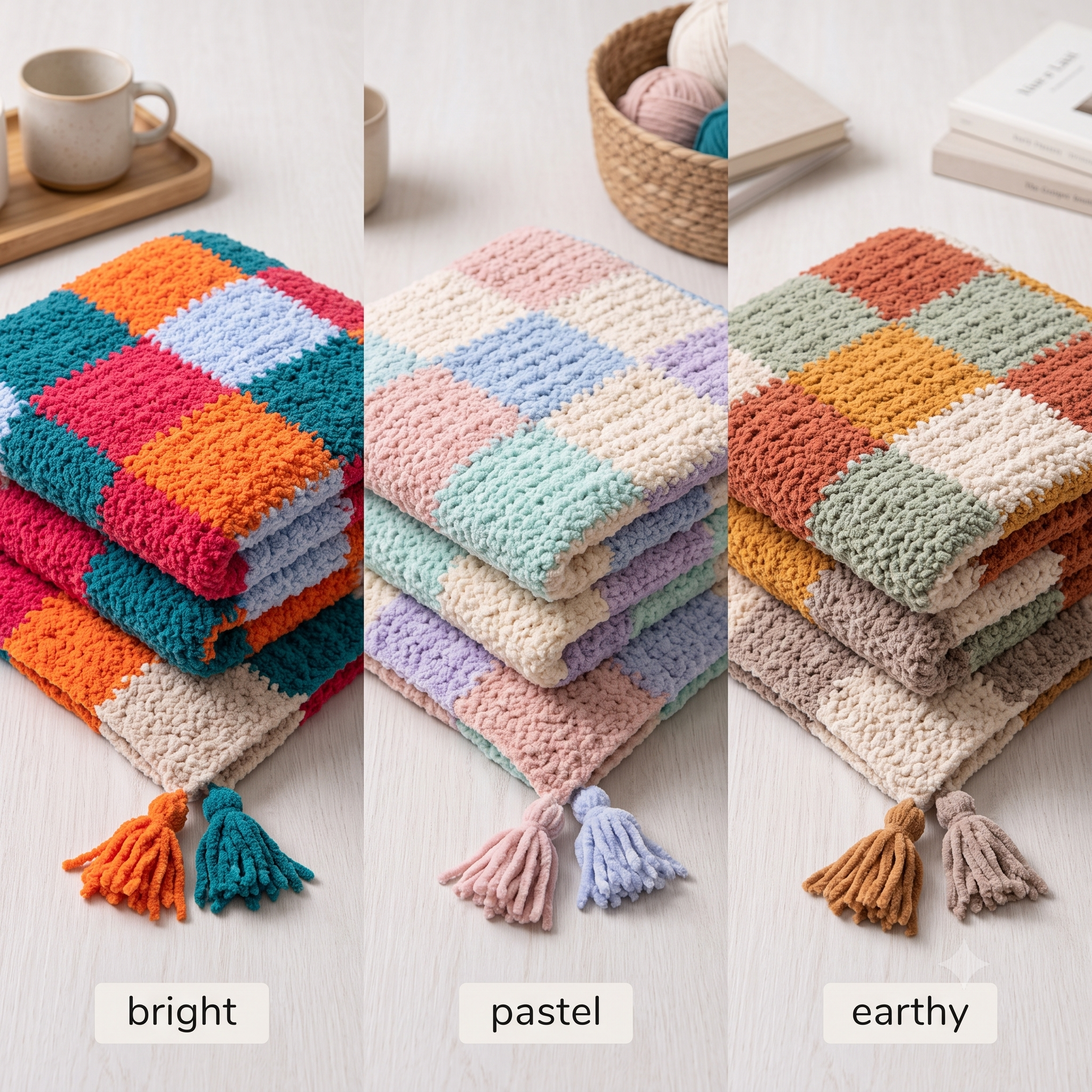 Granny Square Blanket Crochet Pattern – PDF Colorful Patchwork Throw – 80×100 cm – Plush Multicolor Blanket with Tassels – Instant Download