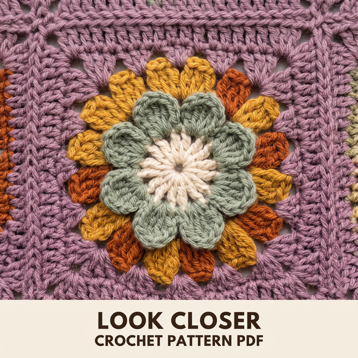 Long Crochet Cardigan Pattern, Flower Granny Square Back and Solid Front, Size Inclusive, Instant PDF